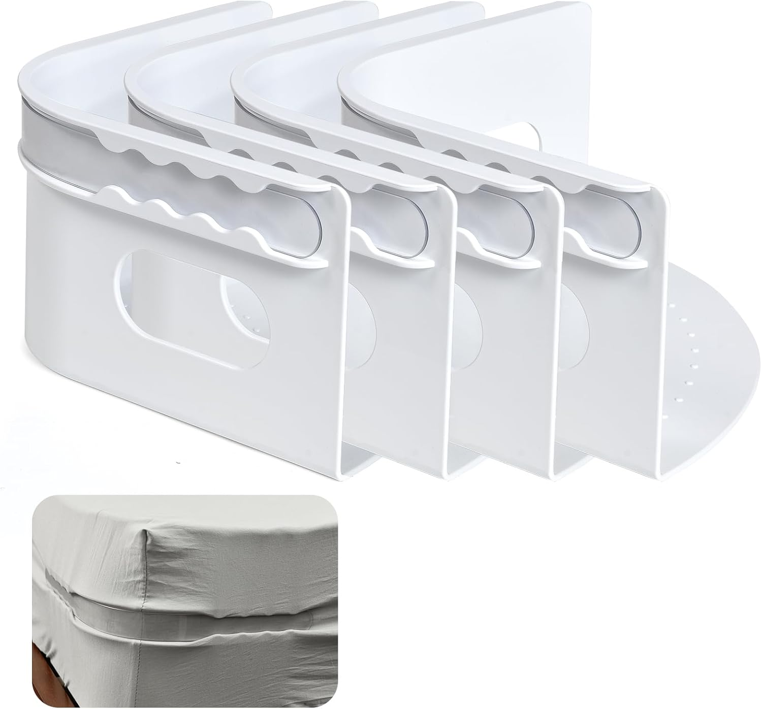Bed Sheet Holder with Lock Strips - Heavy Duty Bed Sheet Corner Fastener Keep Sheets Firm & Tight, Bed Sheet Holder Straps Fit Any Bed, No More Loose Sheets, Easy Installation - White