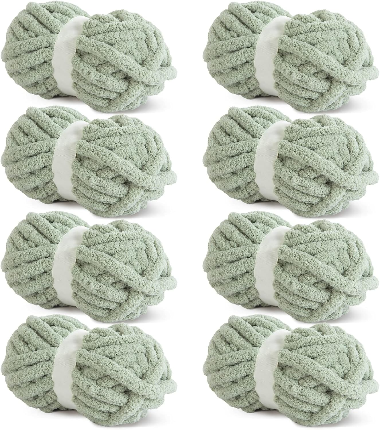 Hombys Sage Green Chunky Chenille Yarn for Crocheting and Knitting, Super Bulky Yarn for Blankets, Soft Plush, 8 Jumbo Packs (27 Yds, 8 Oz Each)