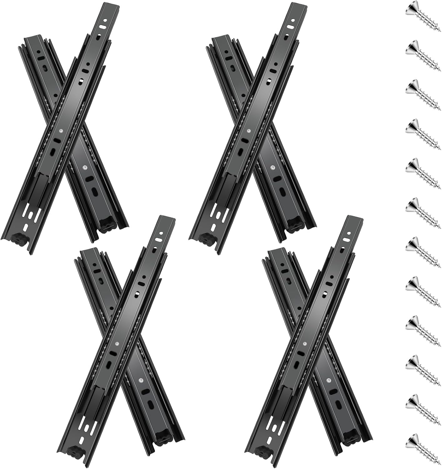 10 Inch Drawer Slides 4 Pairs (8Pcs) Full Extension Ball Bearing Drawer Rails Side Mount 3 Fold Metal Dresser Runners for File Cabinet Trash Can Kitchen Wardrobe Glides 10
