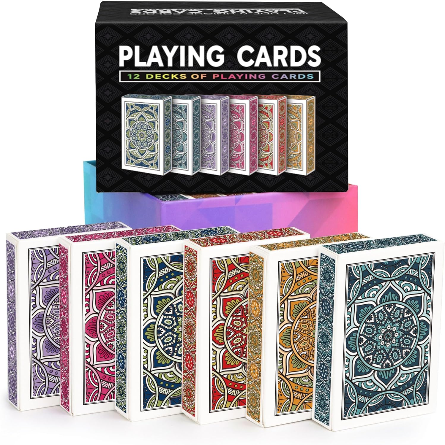 Playing Cards 12 Pack,Decks of Cards,Poker Cards Set Standard Playing Cards Bulk with 6 Bright Colors,Card Games for Adults Seniors,Suitable for Family Game Night,Camping,Travel,Party Games