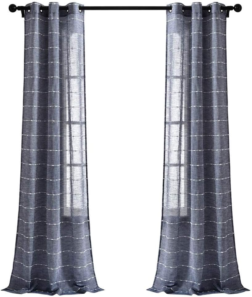 Farmhouse Textured Grommet Sheer Window Curtain Panel Pair, 38