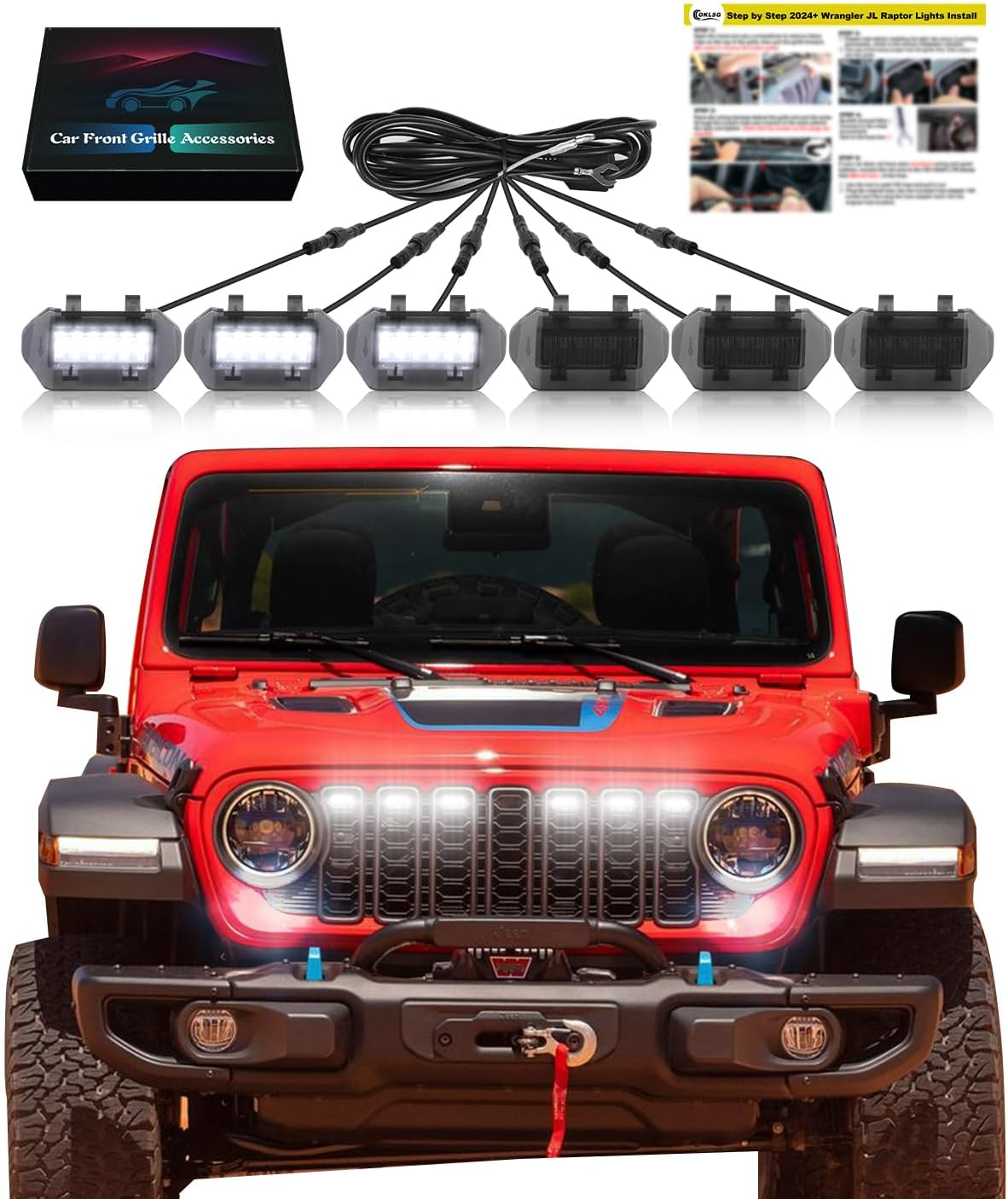 LED Grill Lights for Jeep Wrangler JL JLU 2024 2025 Grille Lights Wrangler JL Accessories Front Grille Trims (White)