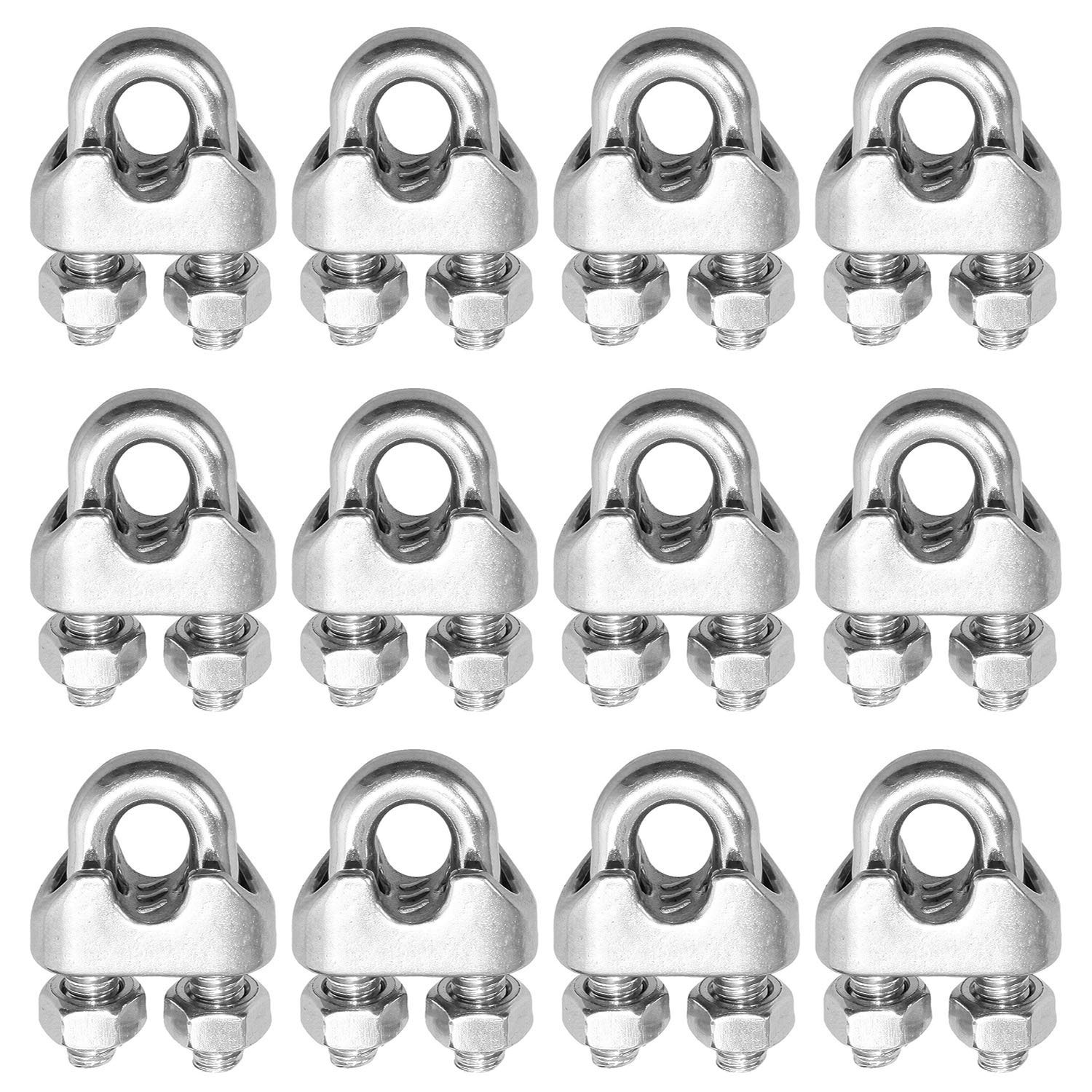 1/4 Inch 6Mm Wire Rope Clamps Clip 304 Stainless Steel Cable Clip Fastener 12 Pcs