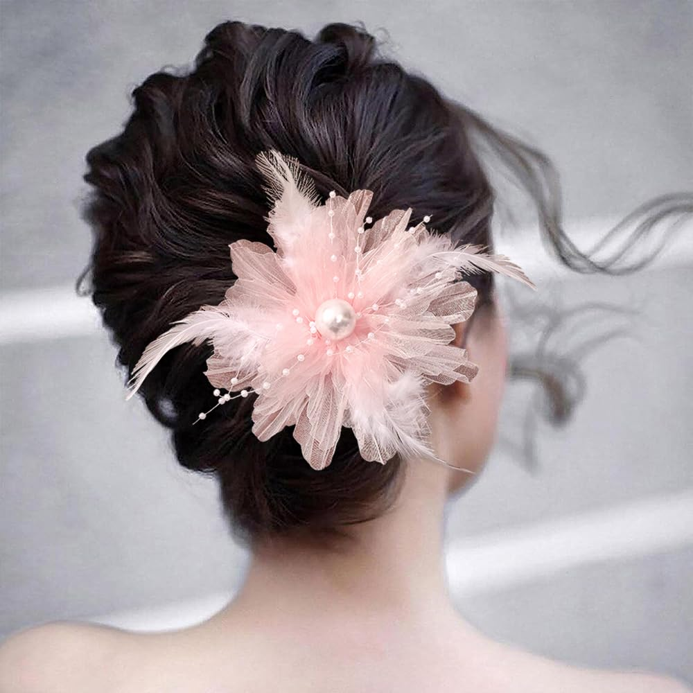 Vintage Women Feather Flower Hair Clip Barrettes Victoria 1920S Large Floral ...