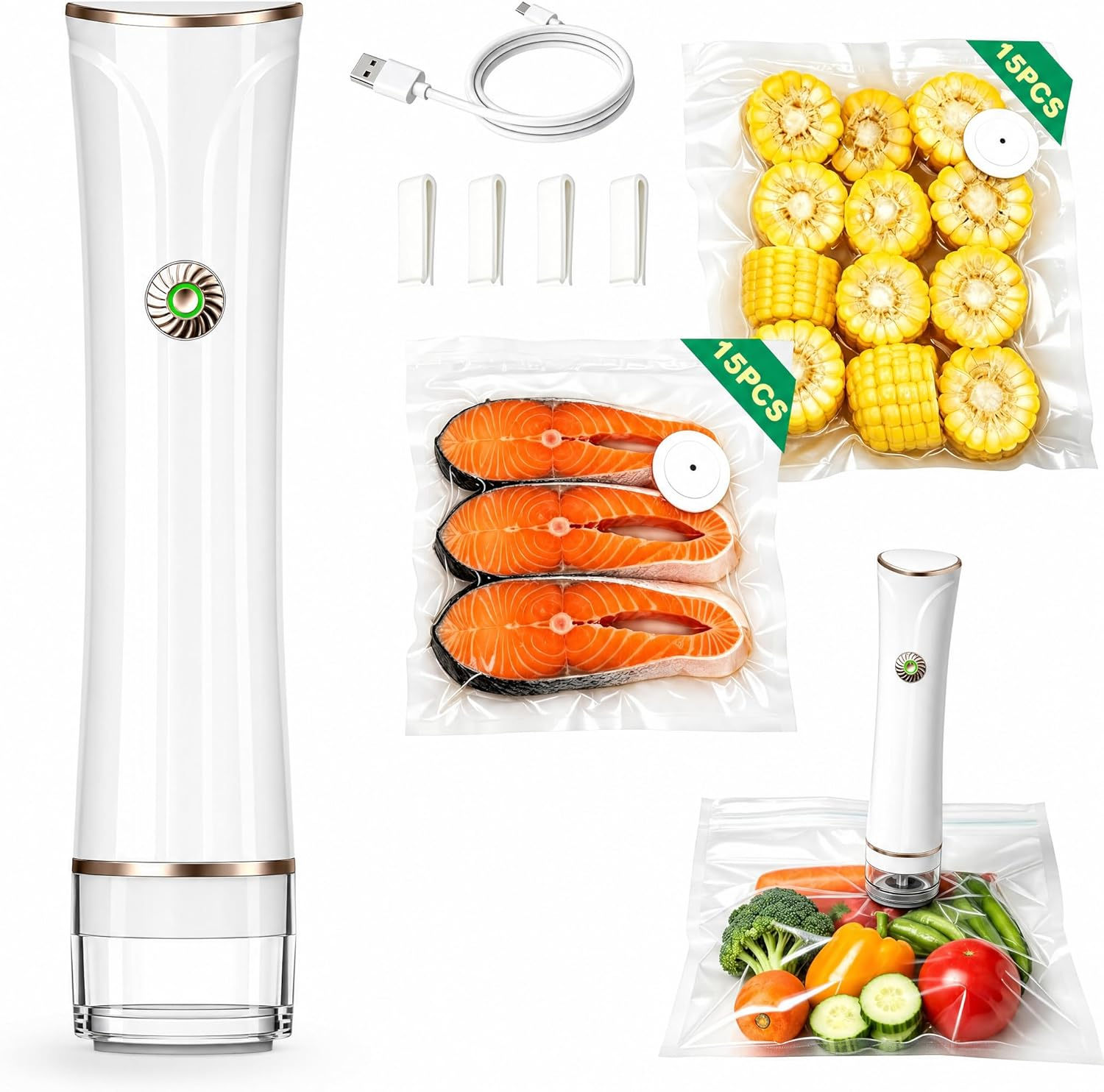 Handheld Cordless Vacuum Sealer Machine, Automatic Portable Food Sealer with 30 Reusable Bags, Multi-Function Mason Jar Vacuum Sealer for Food Preservation Meal Prep