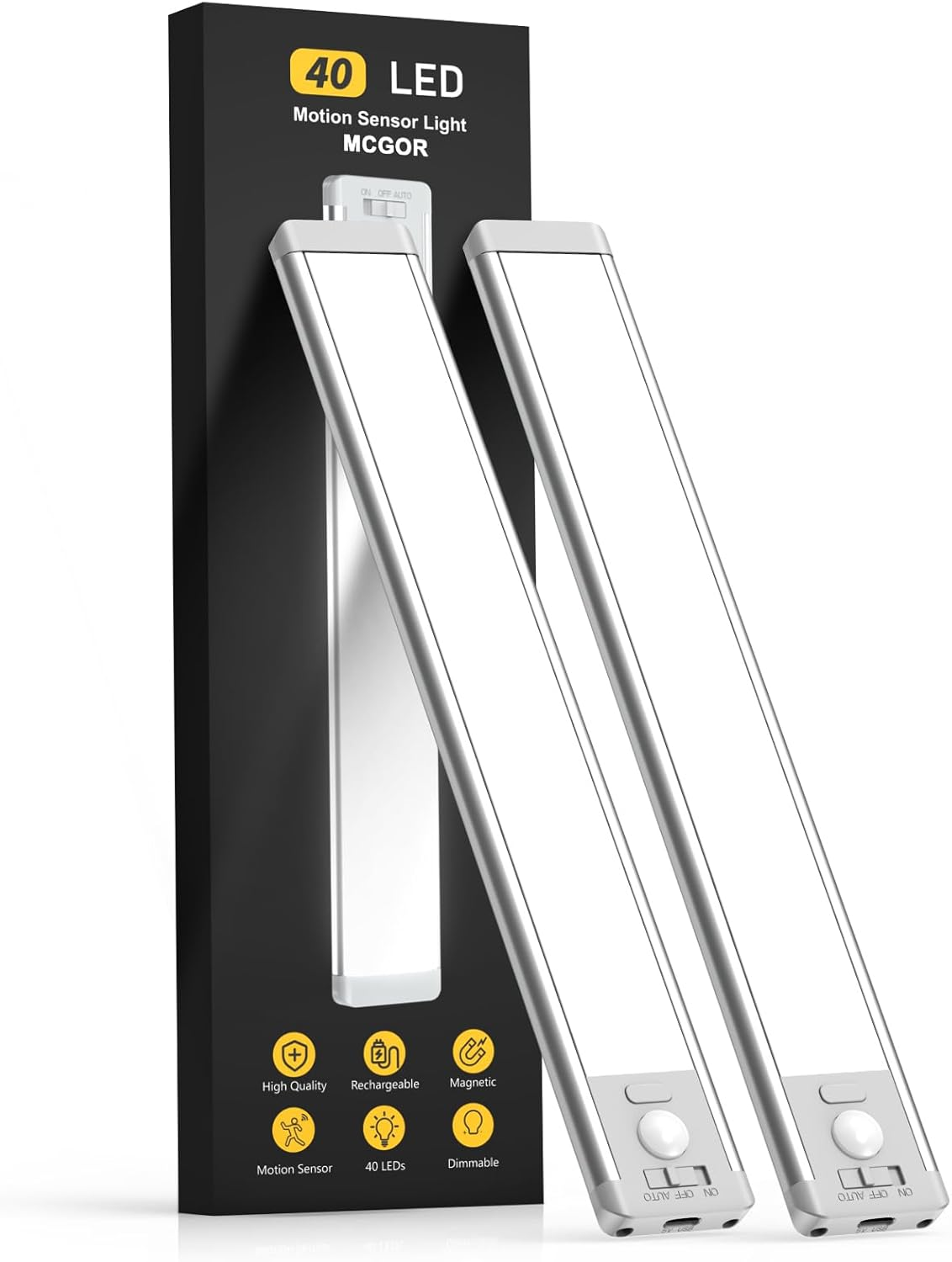 Under Cabinet Lights 40 LED Rechargeable Battery  Motion Sensor  2 Pack Magnetic