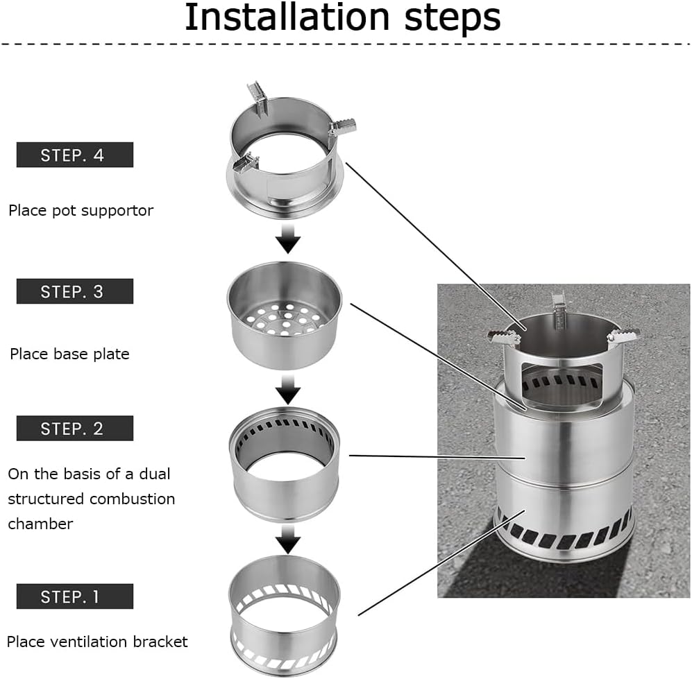 Camping Stove, Mini Camp Wood Stove Portable Stainless Steel Wood Burning Sto... - Picture 4 of 13