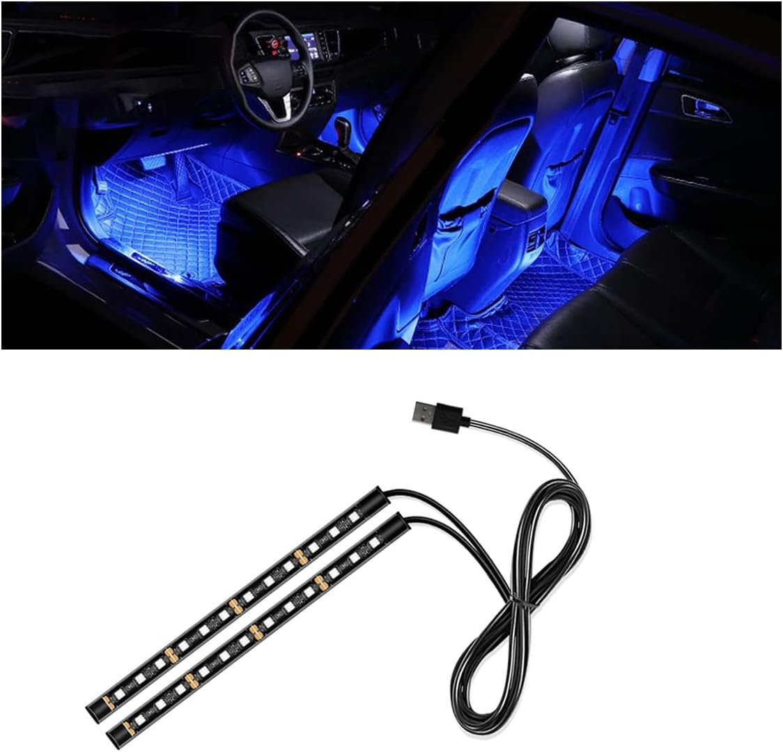 Universal Car LED Strip Light, USB Port Auto Interior Decorative Lamp, 12V under Dash Ambient Night Light, 24 Leds RGB Neon Interior Atmosphere Lights, LED Ambient Lights for Car SUV (Blue, USB)