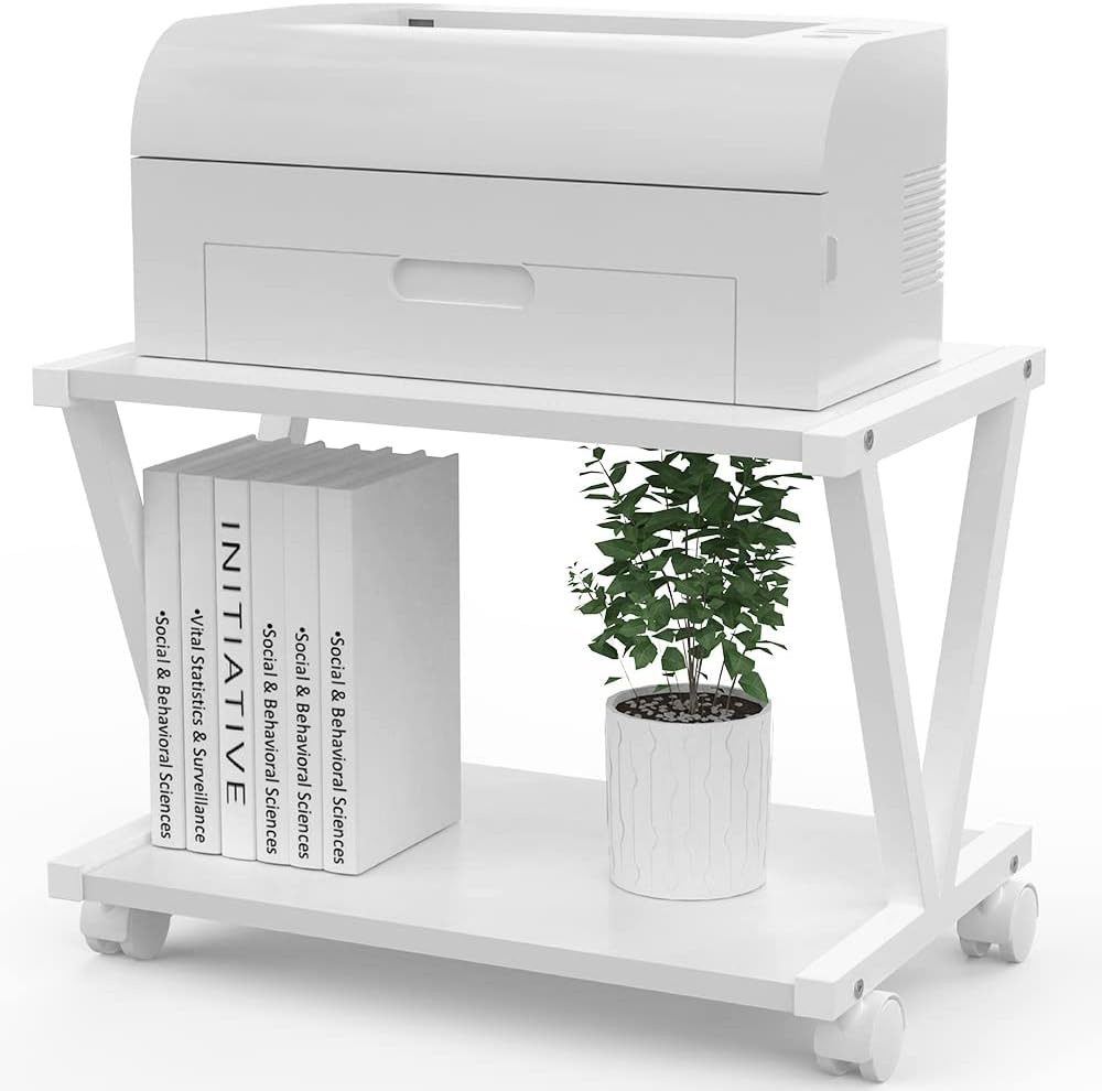 VEDECASA Retro Desktop Printer Stand 2 Double Tiers Wood Printer Shelf Modern... - Picture 2 of 15