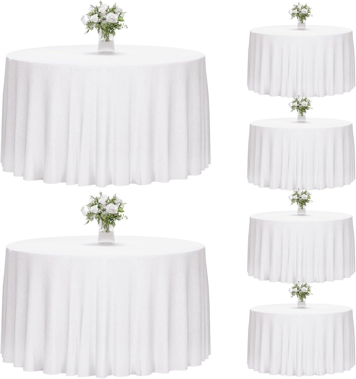 120 Inch White round Tablecloth, 6 Pack round Table Cloth Polyester Fabric Washable Table Covers for Wedding, Party, Banquet, Dining, Birthday Events