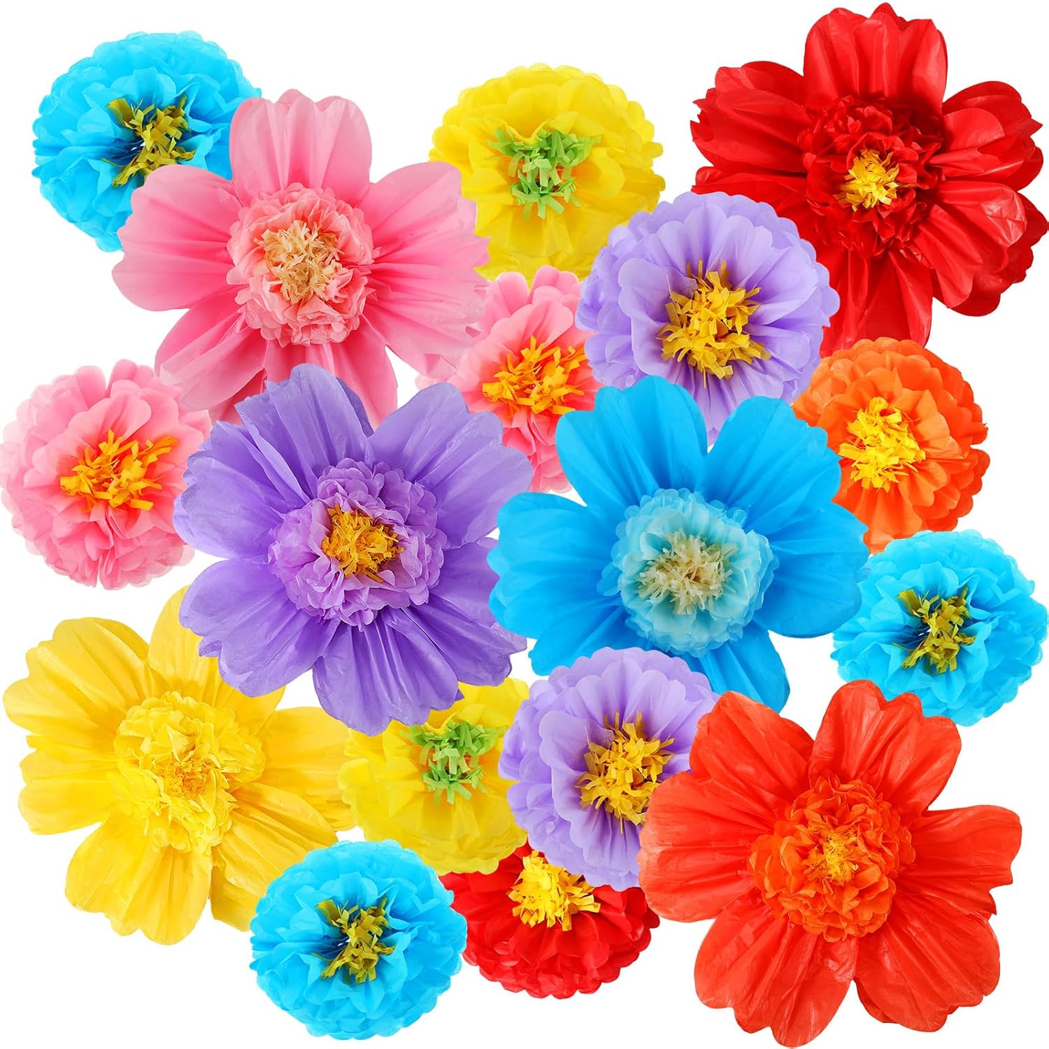 Crowye 12 Pcs Large Colorful Tissue Paper Flowers 20" Handcrafted Giant Fiest... - Picture 8 of 16