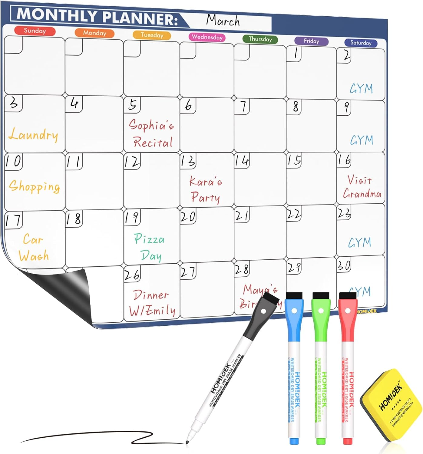 Magnetic Dry Erase Calendar for Refrigerator: Fridge Whiteboard Calendar Magnet Monthly Planner Family Planning Board with Dry Erase Markers & Eraser - 14 X 11 Inches