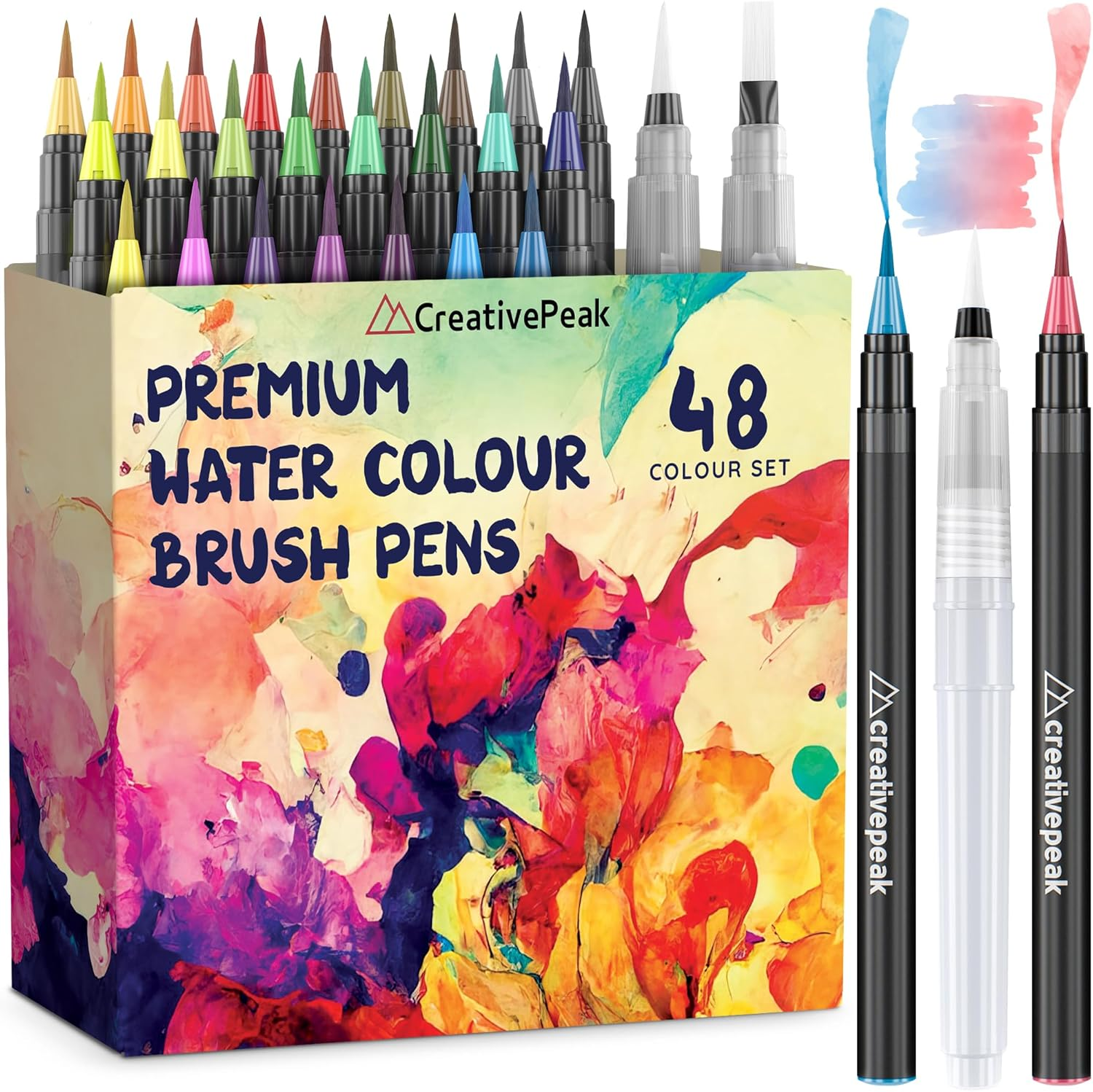 Watercolor Brush Pens - 48 Vibrant Soft Tip Coloring Markers with 2 Blending Brushes - Premium Art Supplies for Calligraphy, Lettering, Coloring & Journaling