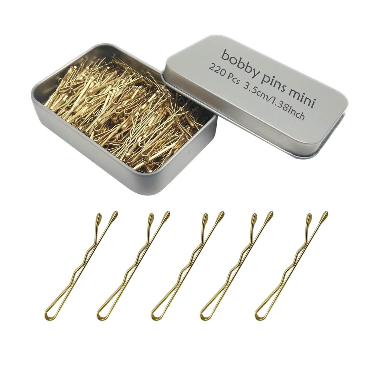 220 Count Mini Wavy 1.38 Inch Blonde Bobby Pins,  Small Gold Hair Clips with Storage Box for Updos, Metal Hair Clips for Kids, Girls and Women, Suitable for All Hair Types