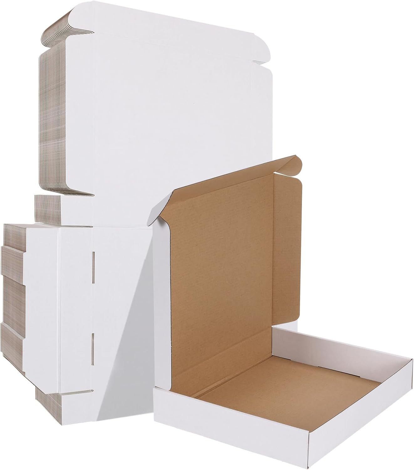 12X10X2 Inches Shipping Boxes Set of 25, White Corrugated Cardboard Box Literature Mailer