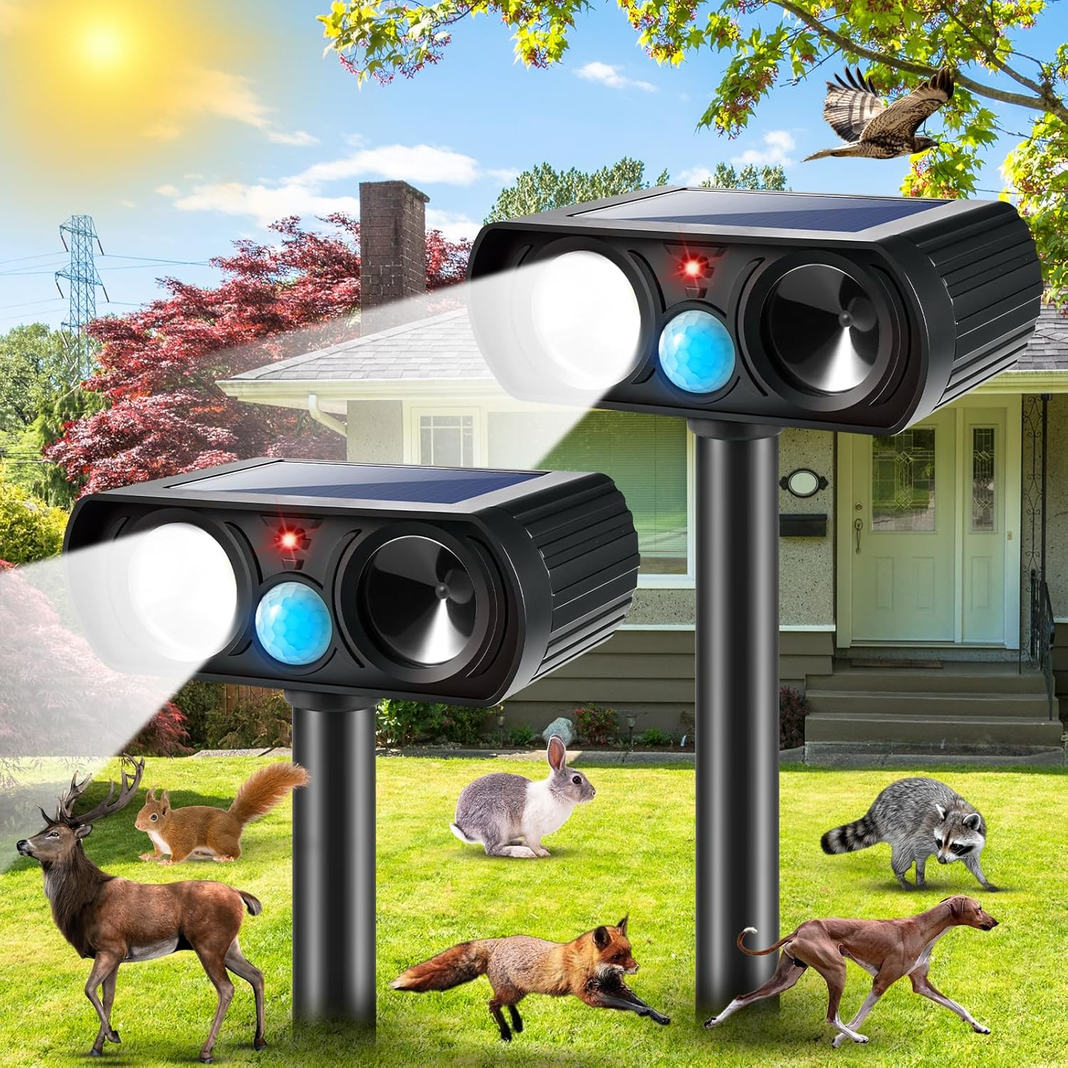 2026 Upgraded Sonic Fortress Pro Deer Repellent Devices,2Pack Deer Deterrent Outdoor Solar Ultrasonic Animal Repellent with Motion Sensor&Flash Light,Rabbit Fortress Pro for Garden,Yard