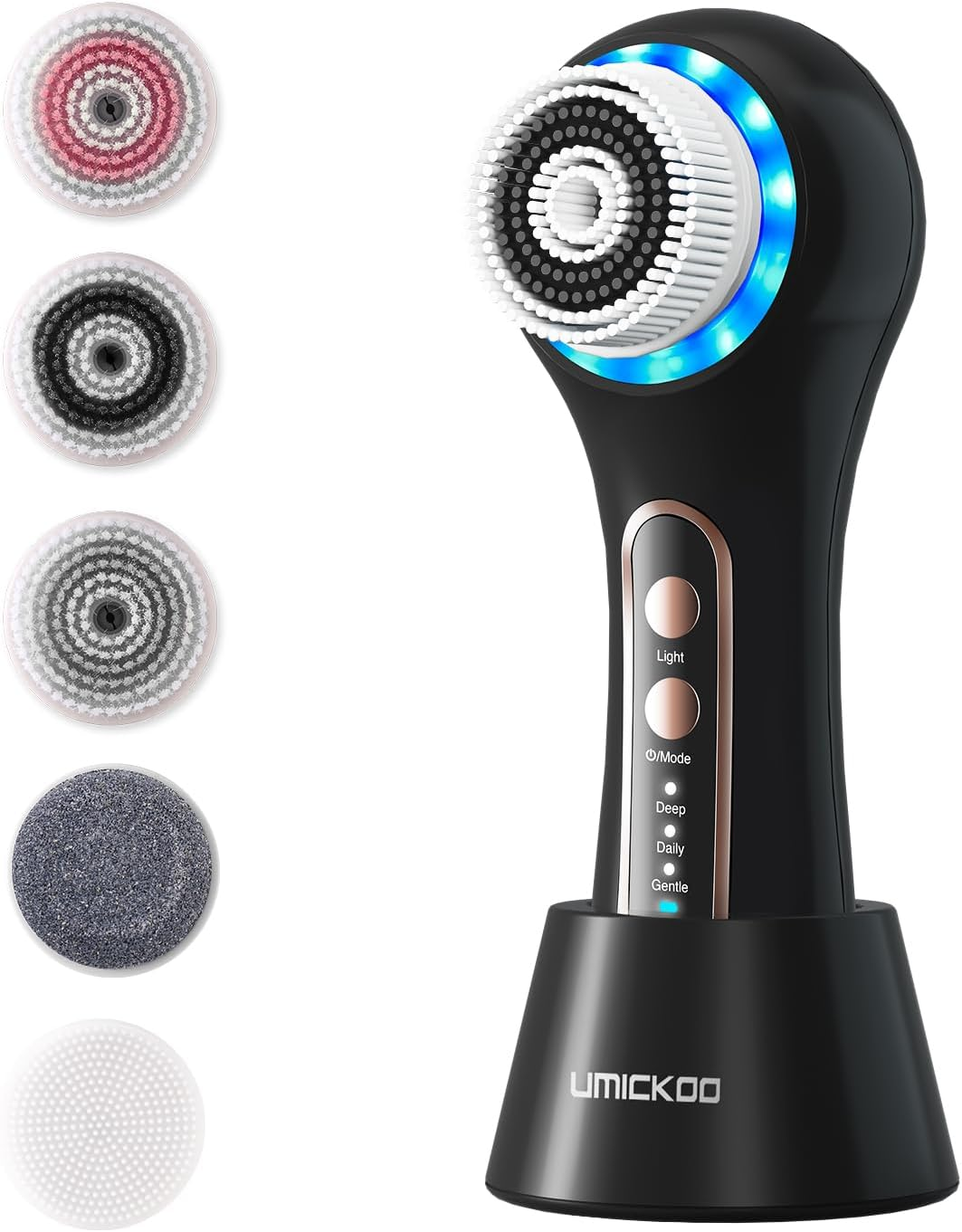 Rechargeable Face Scrubber – 5 Heads, Black & Gold