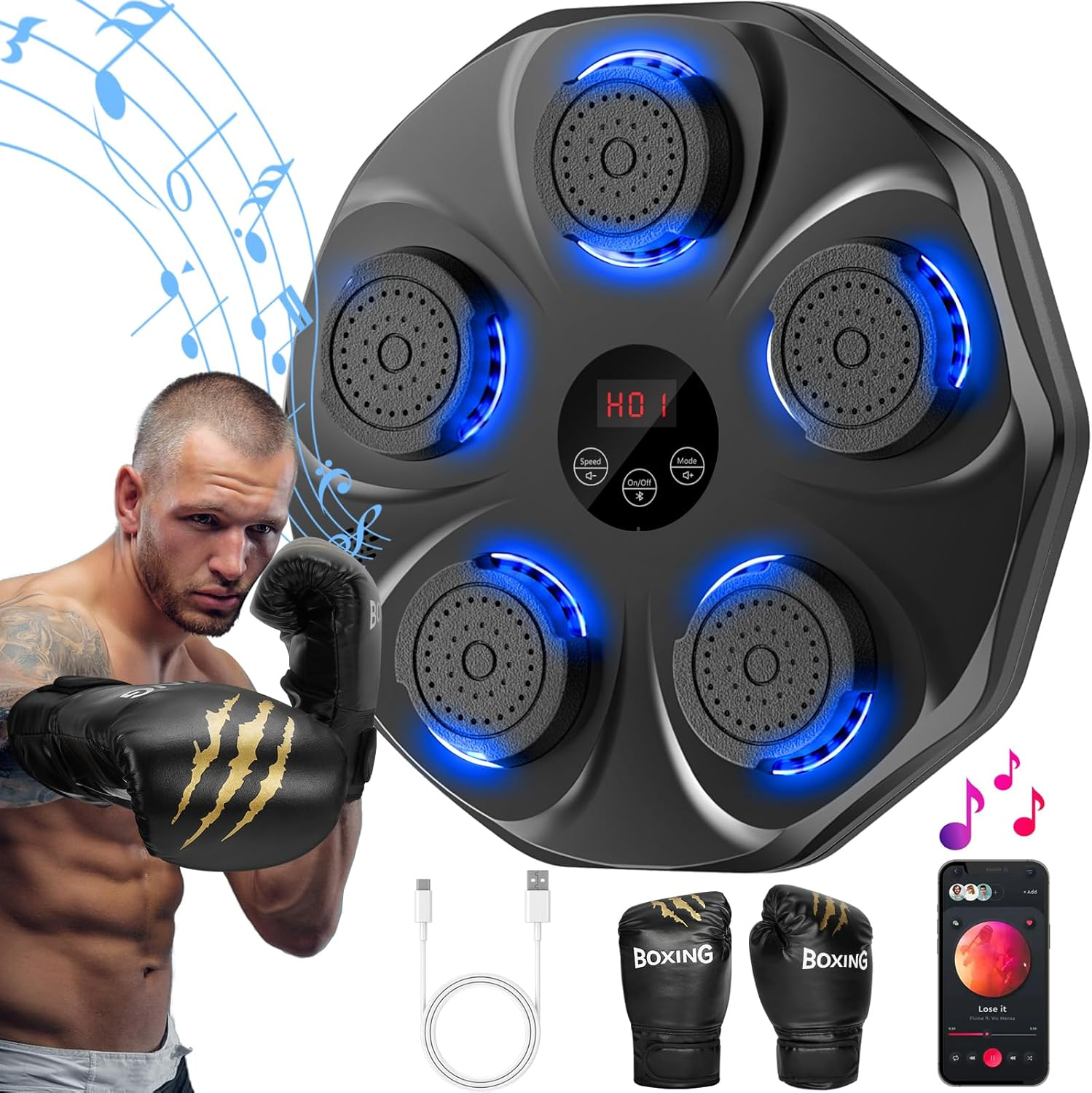 Music Boxing Machine, Interactive Punching Trainer with Boxing