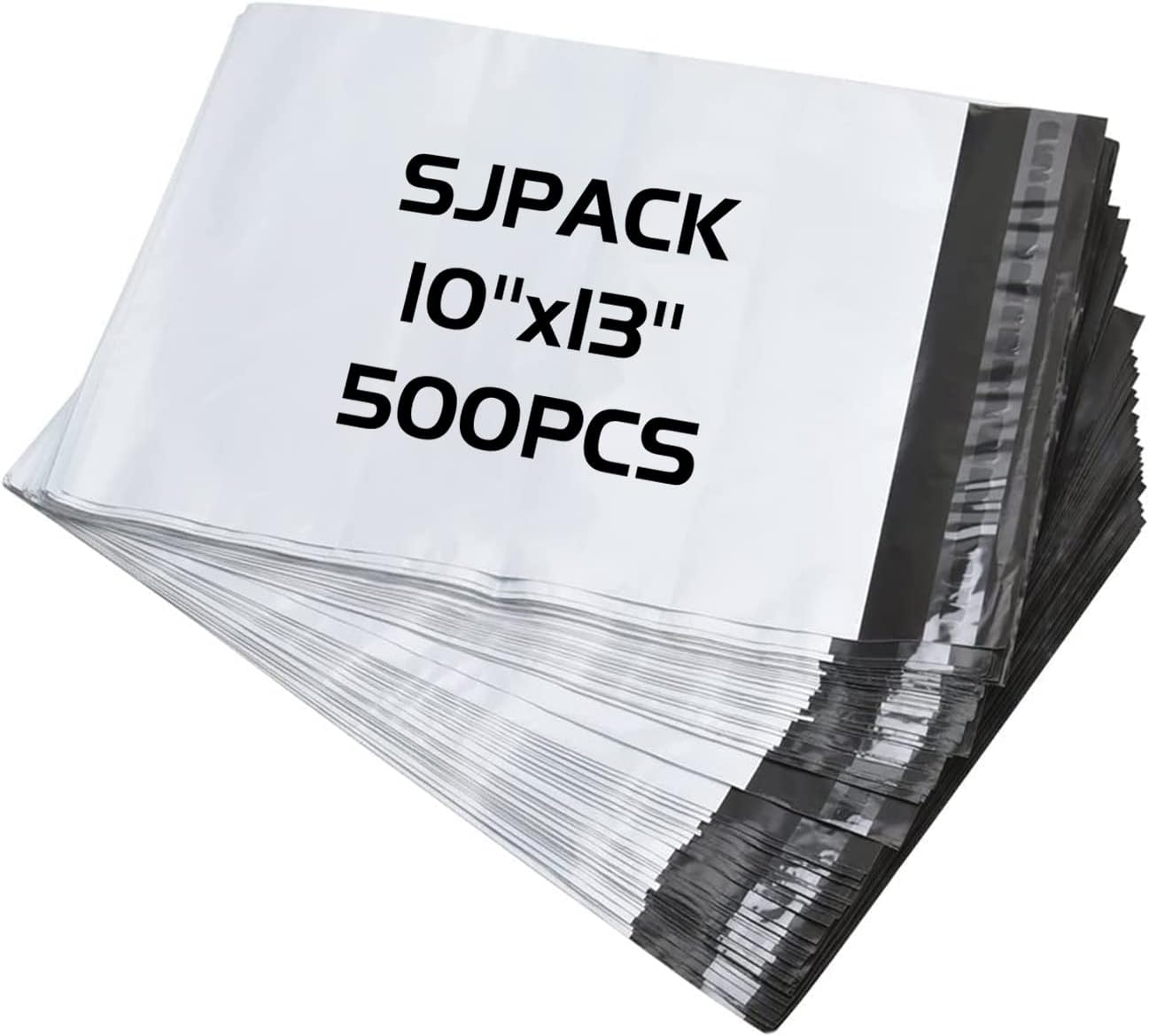 10X13-Inch 500 Bags 2.5 Mil Poly Mailers Envelopes Bags with Self-Sealing Strip White Bags