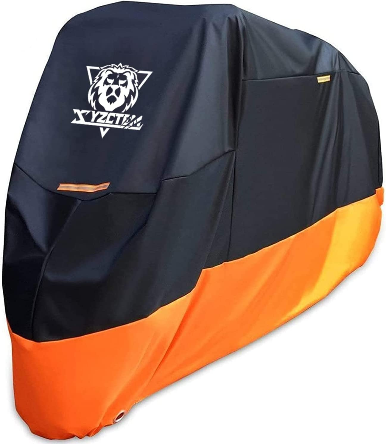 Motorcycle Cover – All Season Waterproof Outdoor Protection – Precision Fit up to 108 Inch Tour Bikes, Choppers and Cruisers – Protect Against Dust, Debris, Rain and Weather(XXL,Black& Orange)
