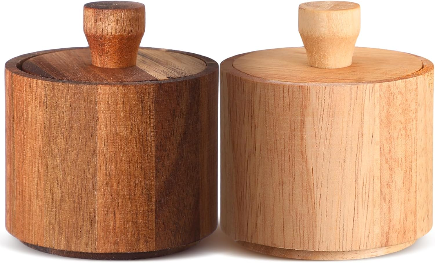 2 Pcs Wooden Pepper Salt Box Cellar with Lid Set Rustic Pepper Holder Condime...