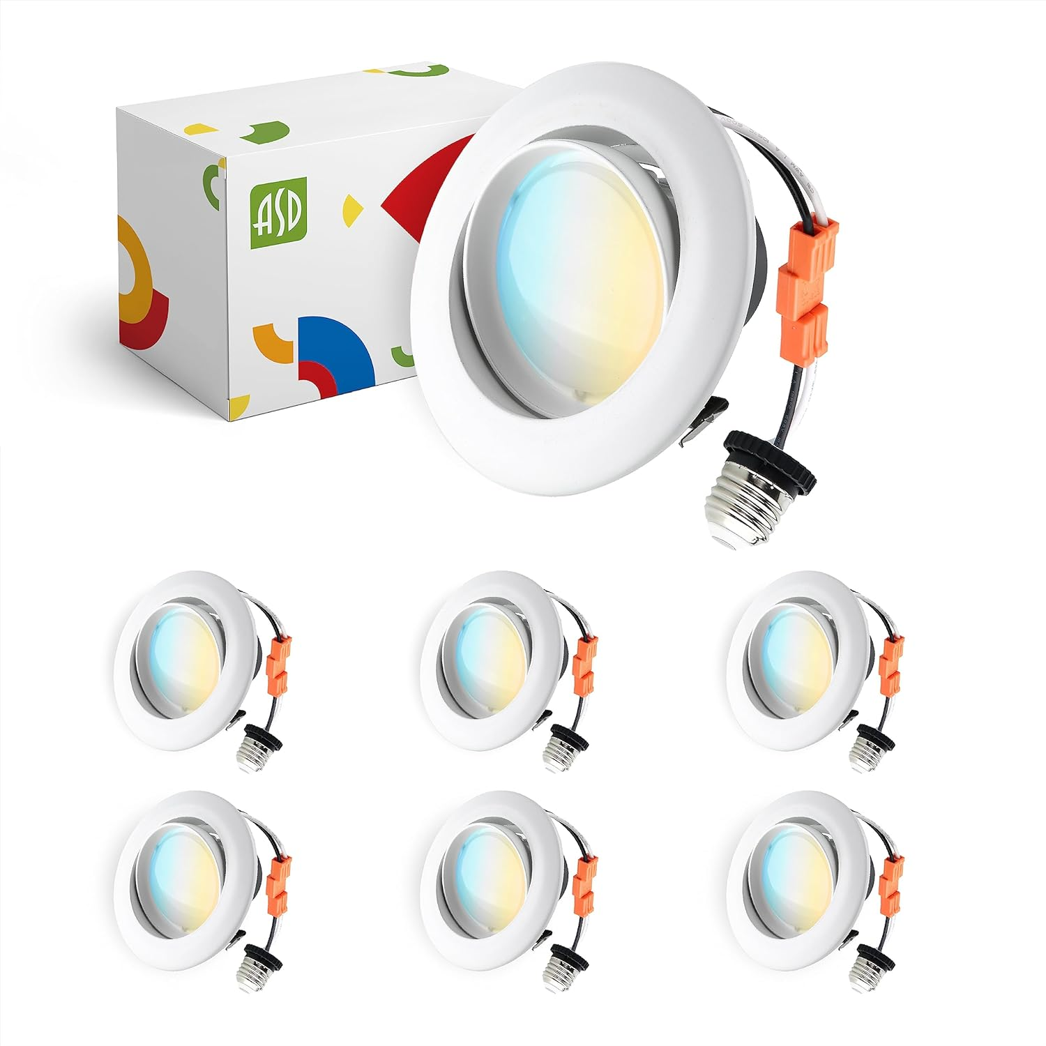 Retrofit 4 Inch Gimbal LED Recessed Light - White Trim 10W 860LM 2700/3000/3500/4000/5000K Adjustable Dimmable LED Downlights | Rotating Swivel Directional Eyeball Lighting, UL 6 Pack
