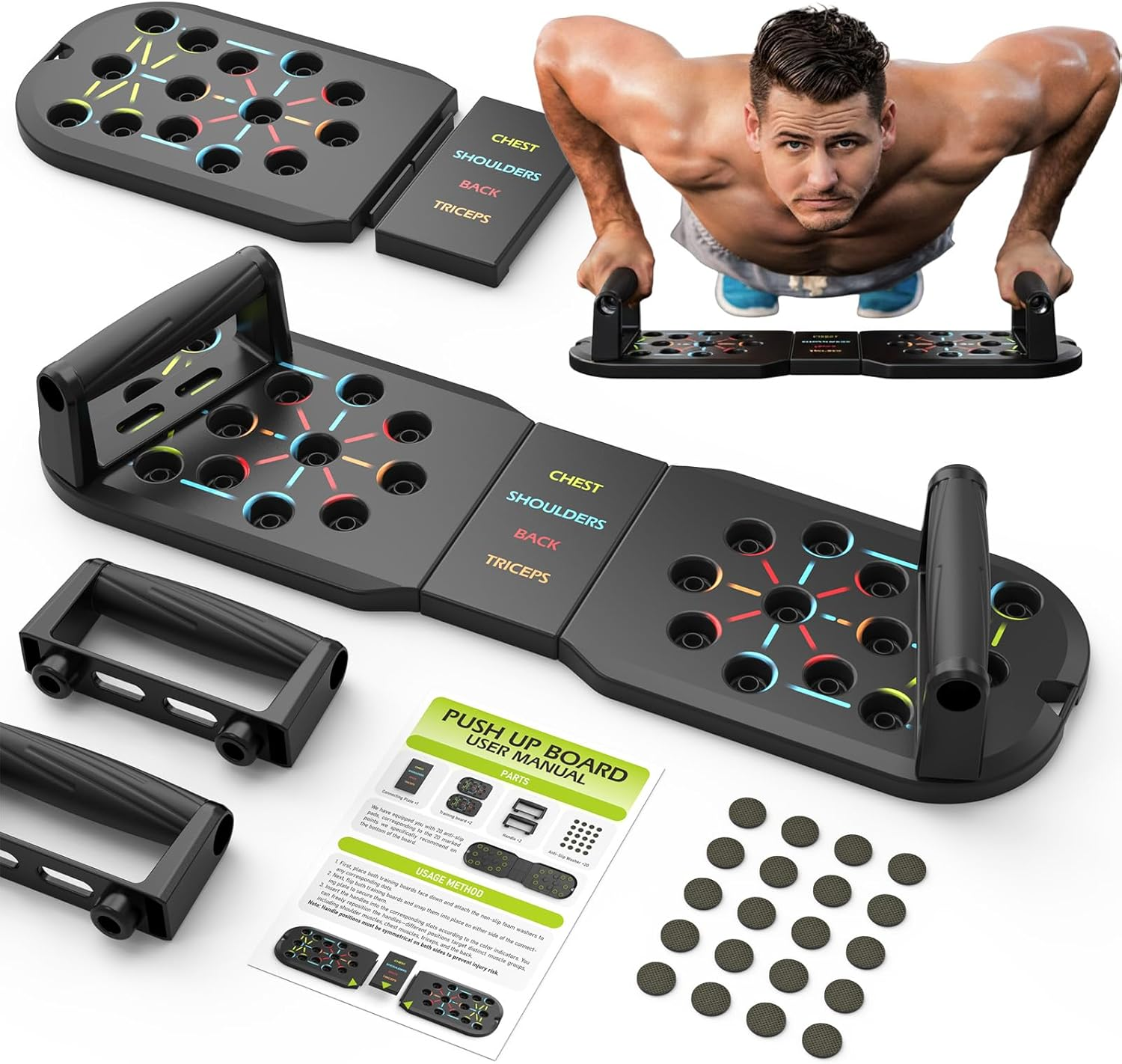 Push up Board Fitness, Workout Home Gym Equipment, 20 in 1 Exercise Pushup Bar Handles for Floor, Strength Training Equipment for Men