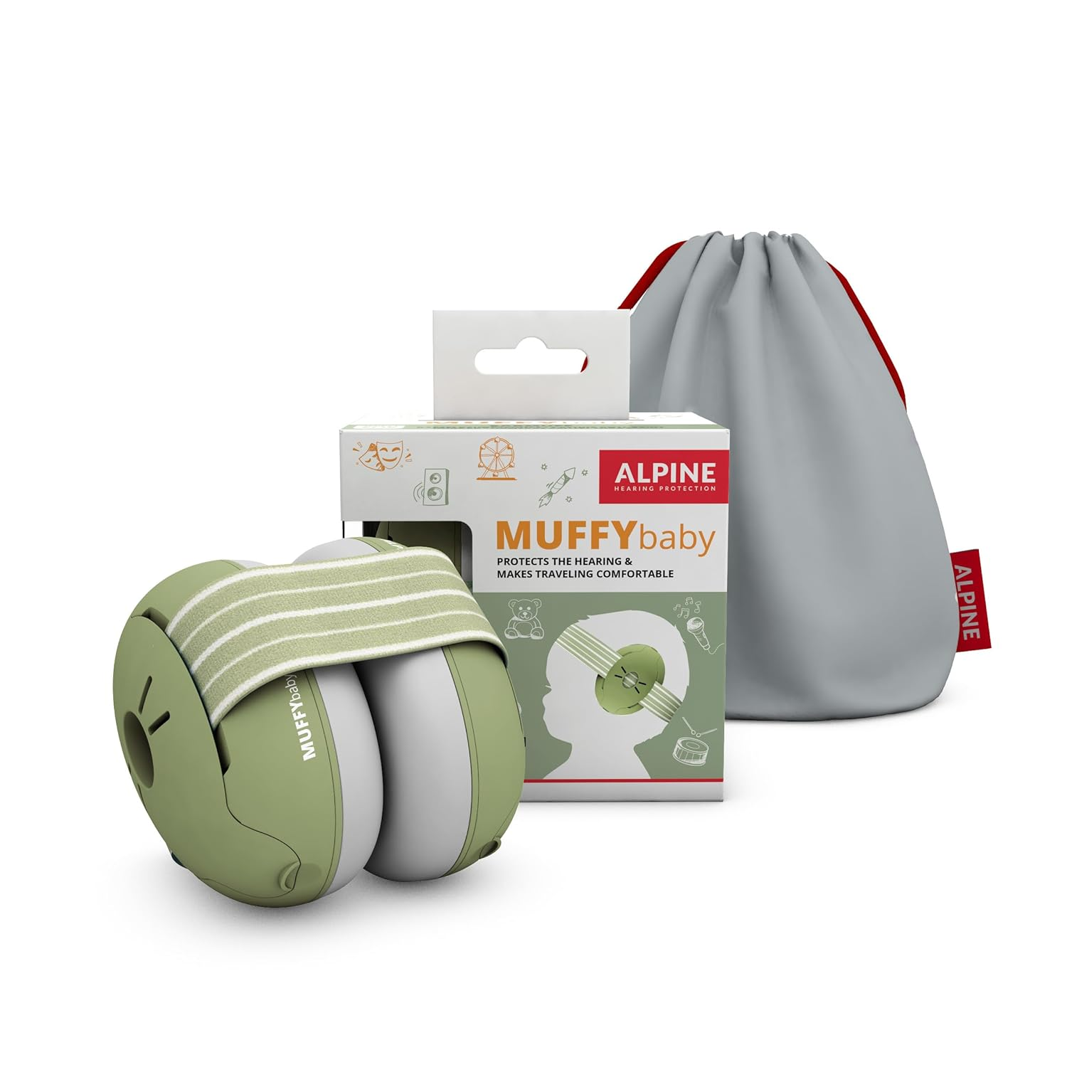Alpine Muffy Baby Ear Protection for Babies and Toddlers up to 36 Months - CE & ANSI Certified - Noise Reduction Earmuffs - Comfortable Baby Headphones against Hearing Damage & Improves Sleep - Green