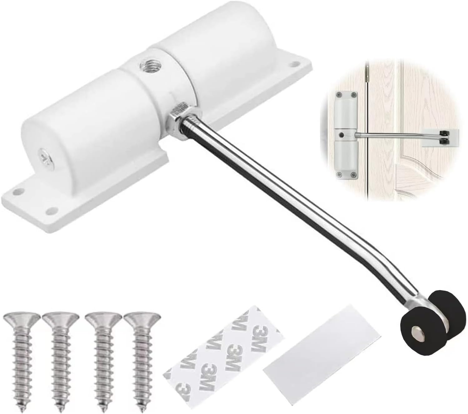 Automatic Door Closer, Zinc Alloy Safety Spring Door Closer Adjustable 30 Kg Closing Door Hinge (White)