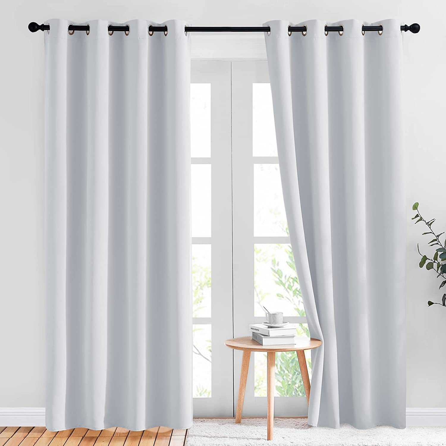 Room Darkening Curtains for Living Room - Easy Care Solid Thermal Insulated Grommet Panels/Drapes for Bedroom (2 Panels, 52 by 84, Greyish White)