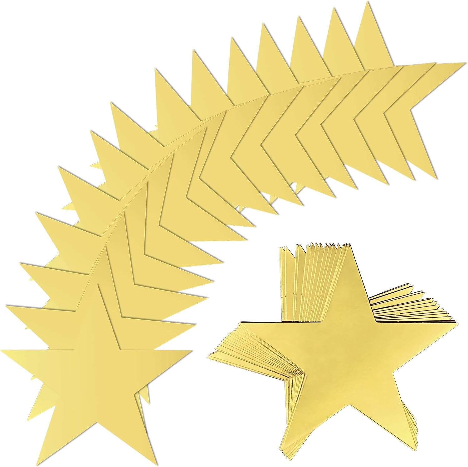 100 Glitter Gold Five Star Cutouts - Double Printed Paper Star Decorations for Bulletin Board, Classroom Wall & Party Decoration
