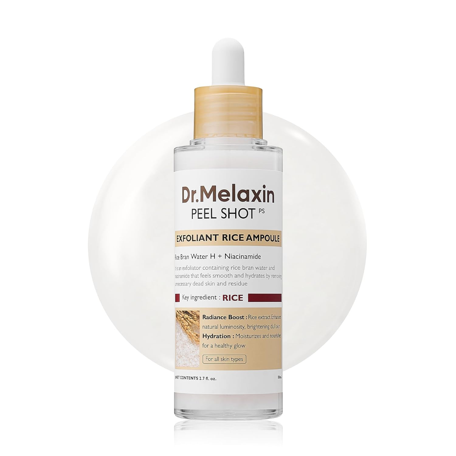 Peel Shot Glow White Rice Peeling Ampoule, Soft Exfoliating Face and Body Scrub Dead Skin Cells Remover for All Skin Types Korean Skin Care 80Ml