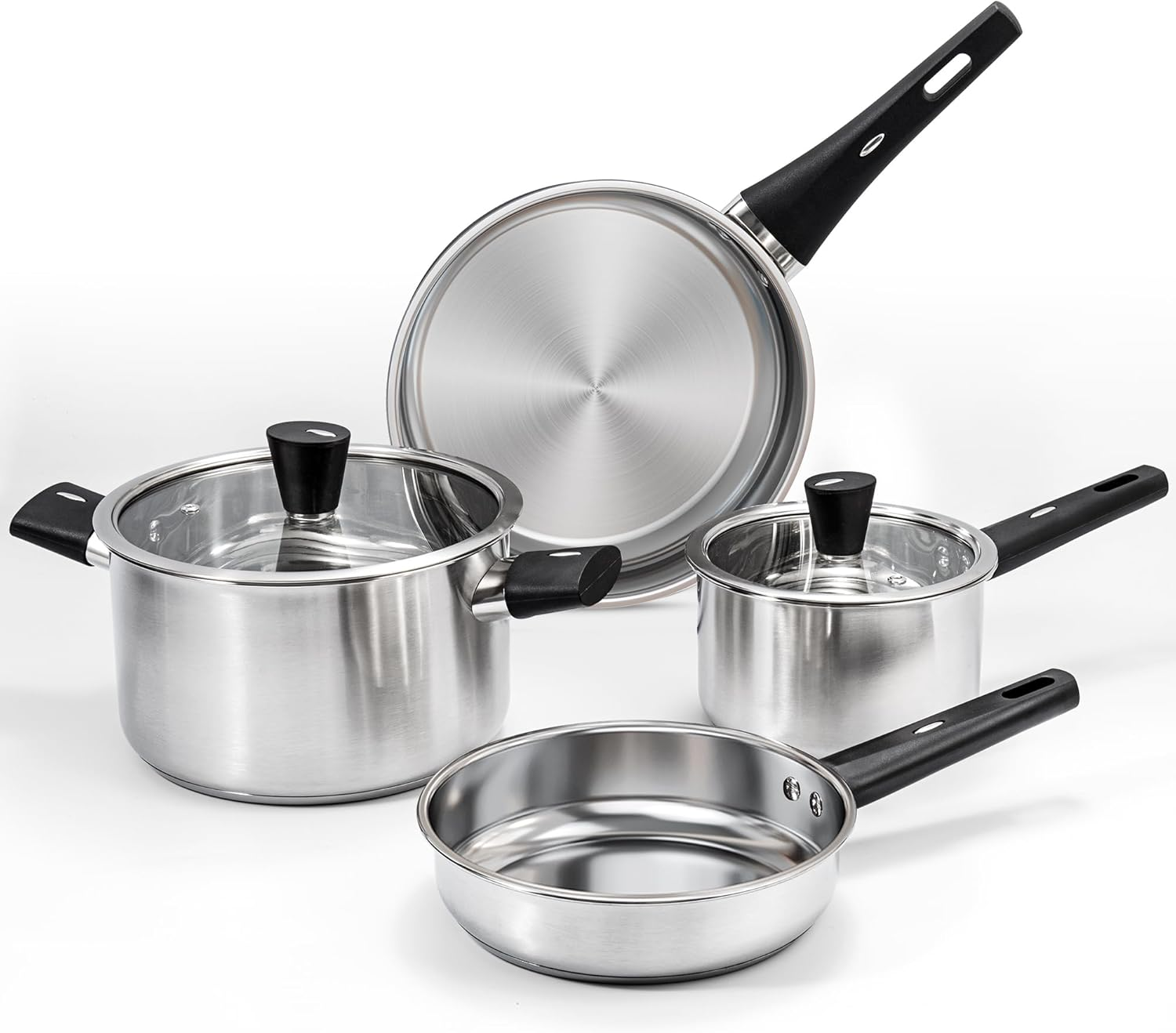 6-Piece Stainless Steel Pots and Pans Set, Kitchen Cookware Set with Stay-Cool Handles Compatible with Gas, Electric & Induction, Dishwasher Safe, Non-Toxic & Durable for Everyday Cooking