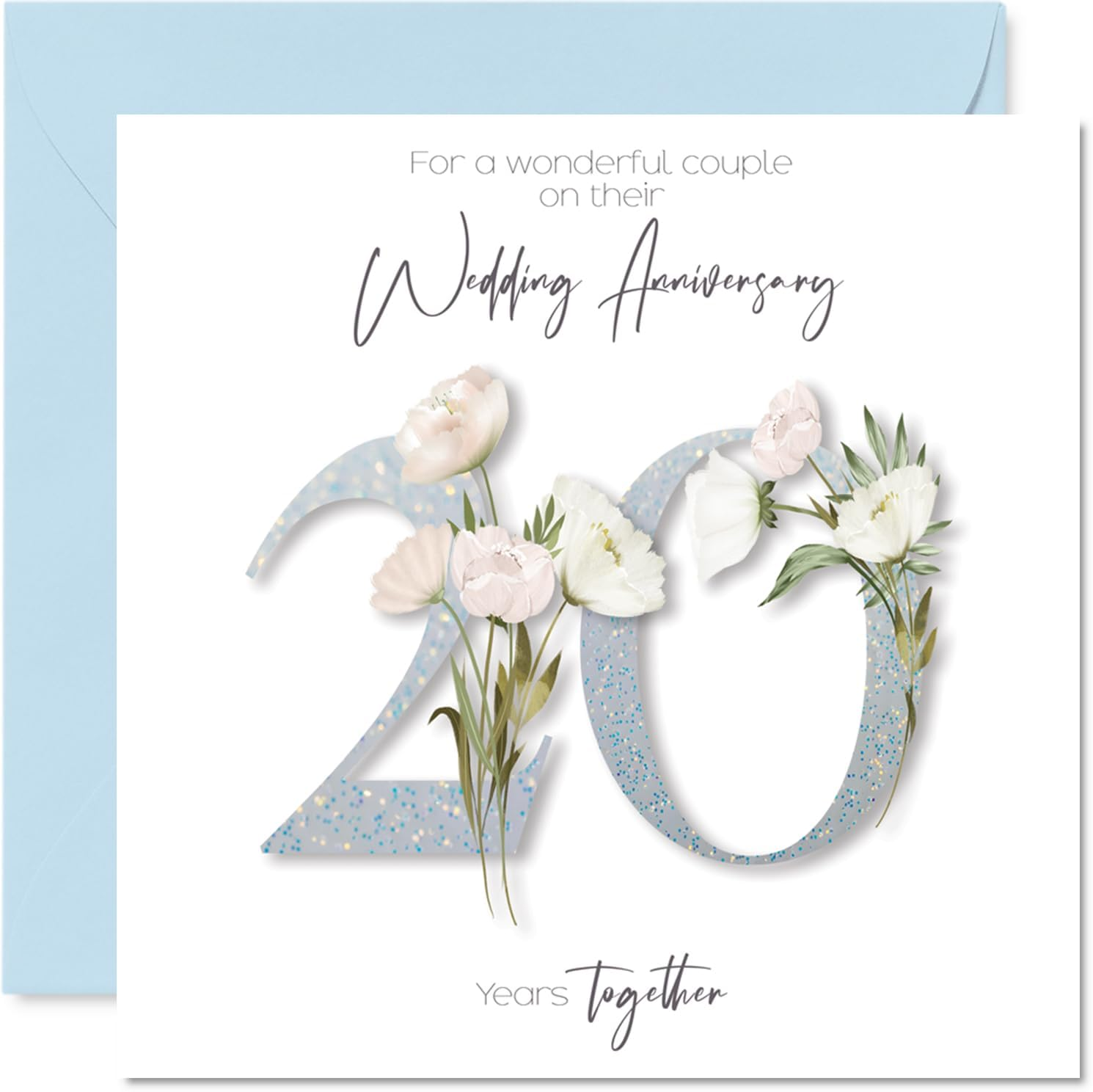 20Th Anniversary Card for Women Men - Fancy Floral Flowers - Happy 20 Year Anniversary Card for Mom Dad Brother Sister, 145Mm Wedding Anniversaries Greeting Cards