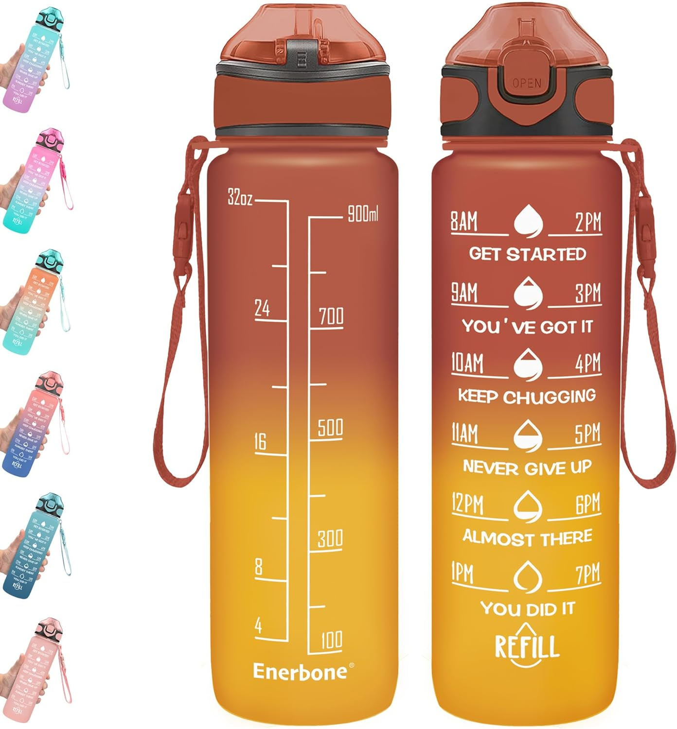 32 Oz Drinking Water Bottle with Times to Drink and Straw, Motivational with Carrying Strap, Leakproof BPA & Toxic Free, Ensure You Drink Enough Water for Fitness Gym Outdoor