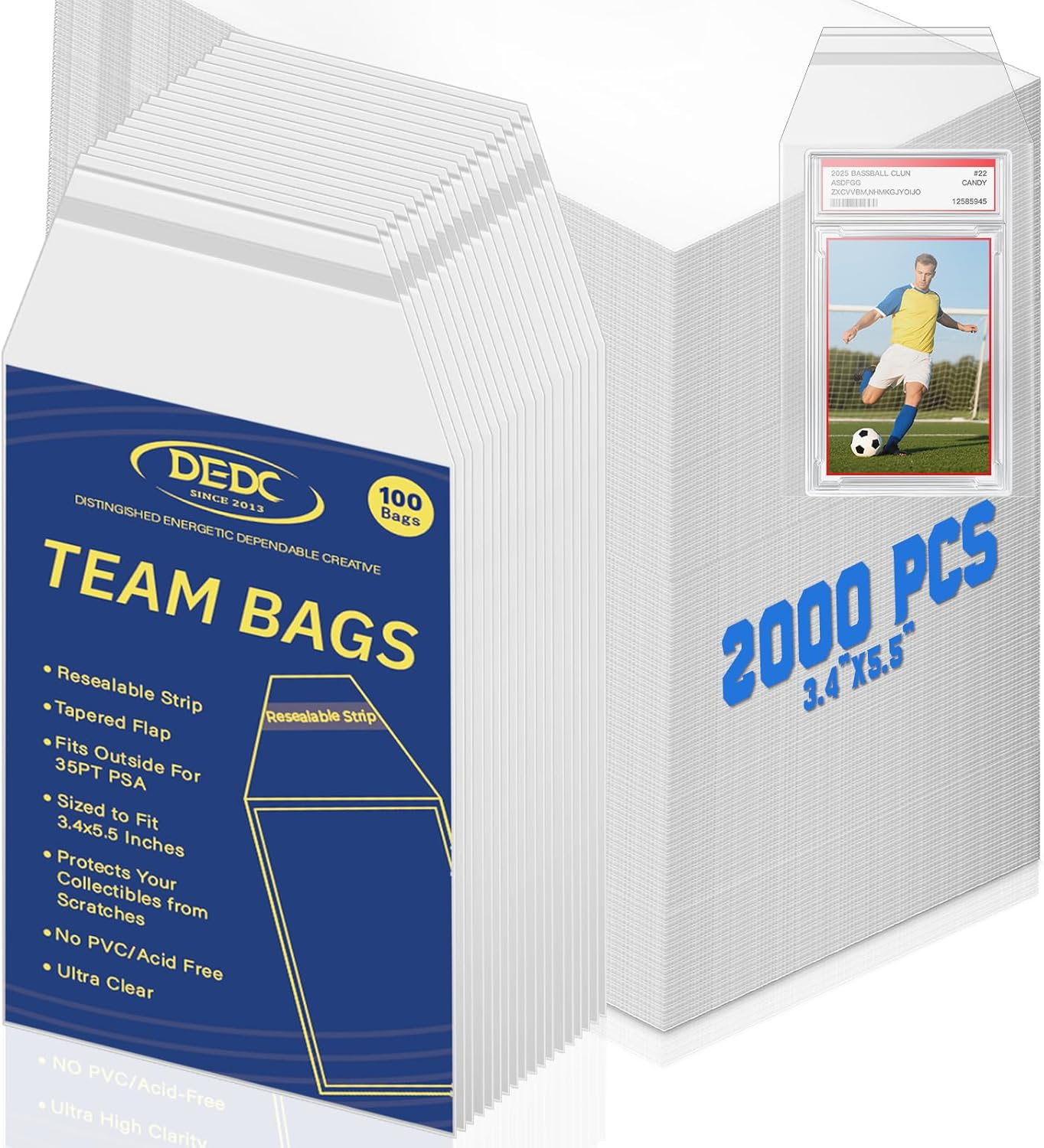 Psa Slab Sleeves Team Set Bags Graded Card Sleeves Fit Psa Slab Protector for Trading Cards Baseball Sports Rating Boards (2000 Pcs)