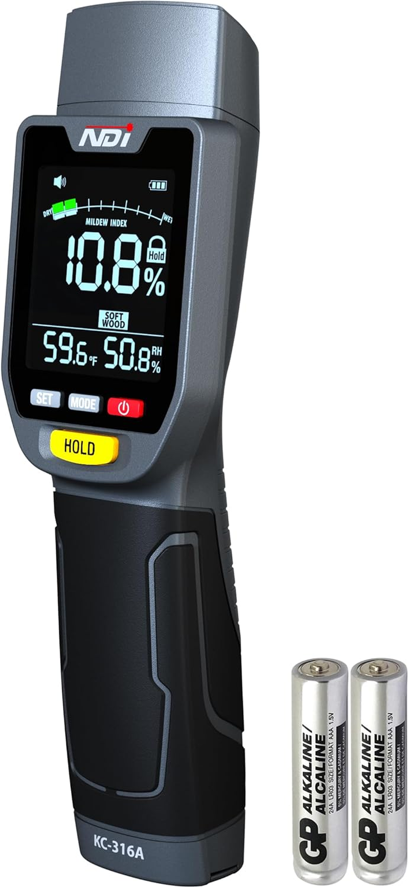 NDI 6 in 1 Non-Invasive Moisture Meter Pinless Humidity Sensor Drywall/Gypsum Board/Cement Board/Cork/Hardwood/Mildew Index
