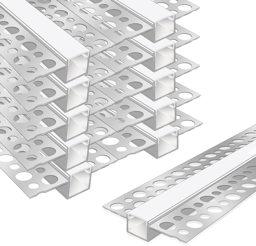 LED Plaster in Profile 10 Pack 1M Aluminium Channel Milky Diffuser 12Mm Strip