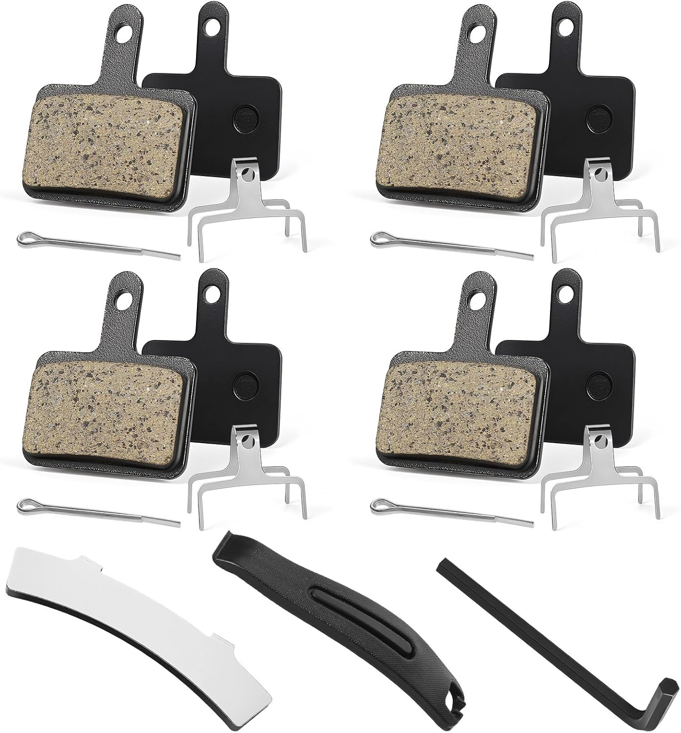 4 Pairs Bike Brake Pads, Resin Semi-Metallic MTB Disc Brake Pads, with Installation Tools, Suitable for E-Bike, Fit for Tektro Shimano TRP M520 M510 MT200 Deore Br-M575 T615 T675