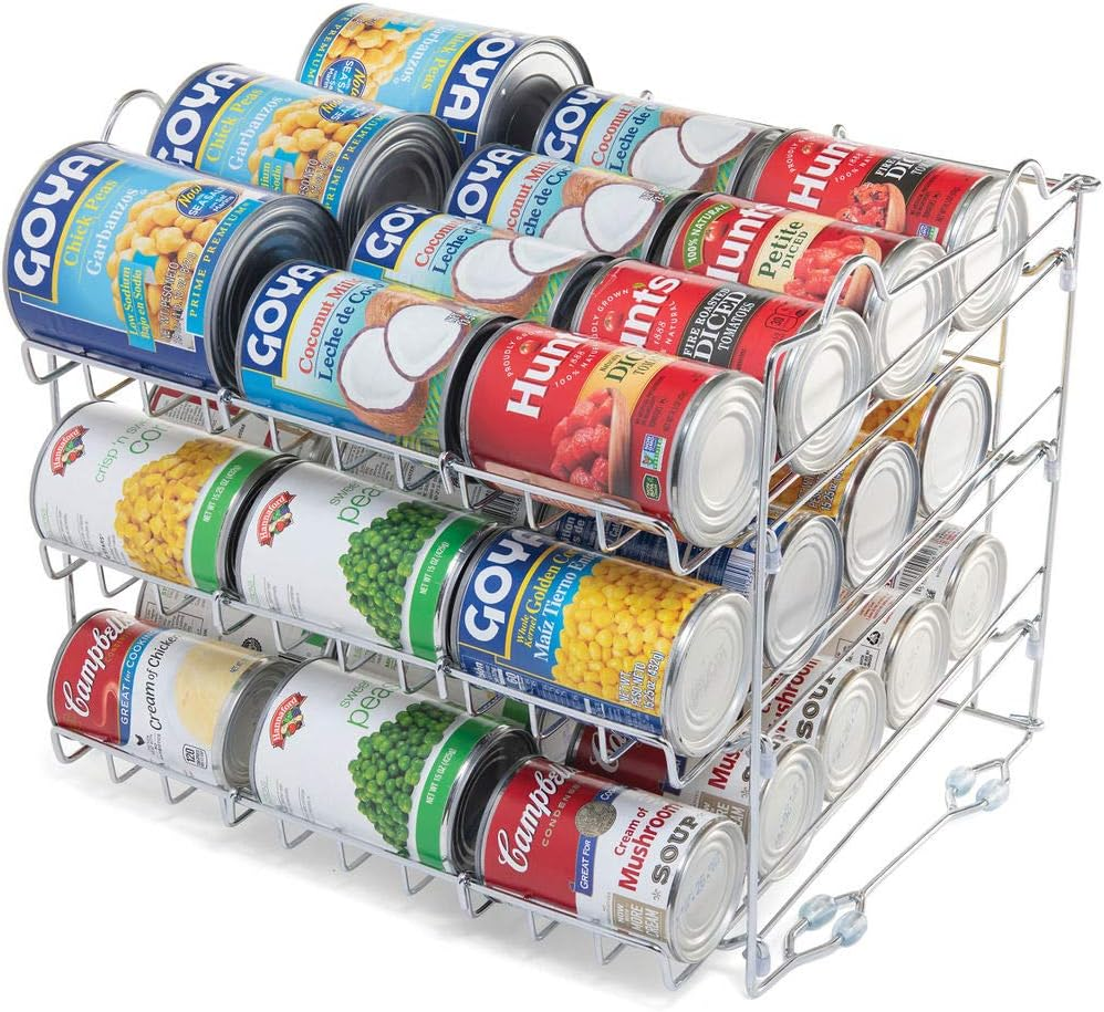 Stackable Pantry Can Organizer - 3-Tier Soda Can Organizer - Multifunctional Chrome-Finish Can Rack Organizer for up to 36 Cans - for Pantry, Kitchen Cabinet, Countertop, under Sink - 17X13X13