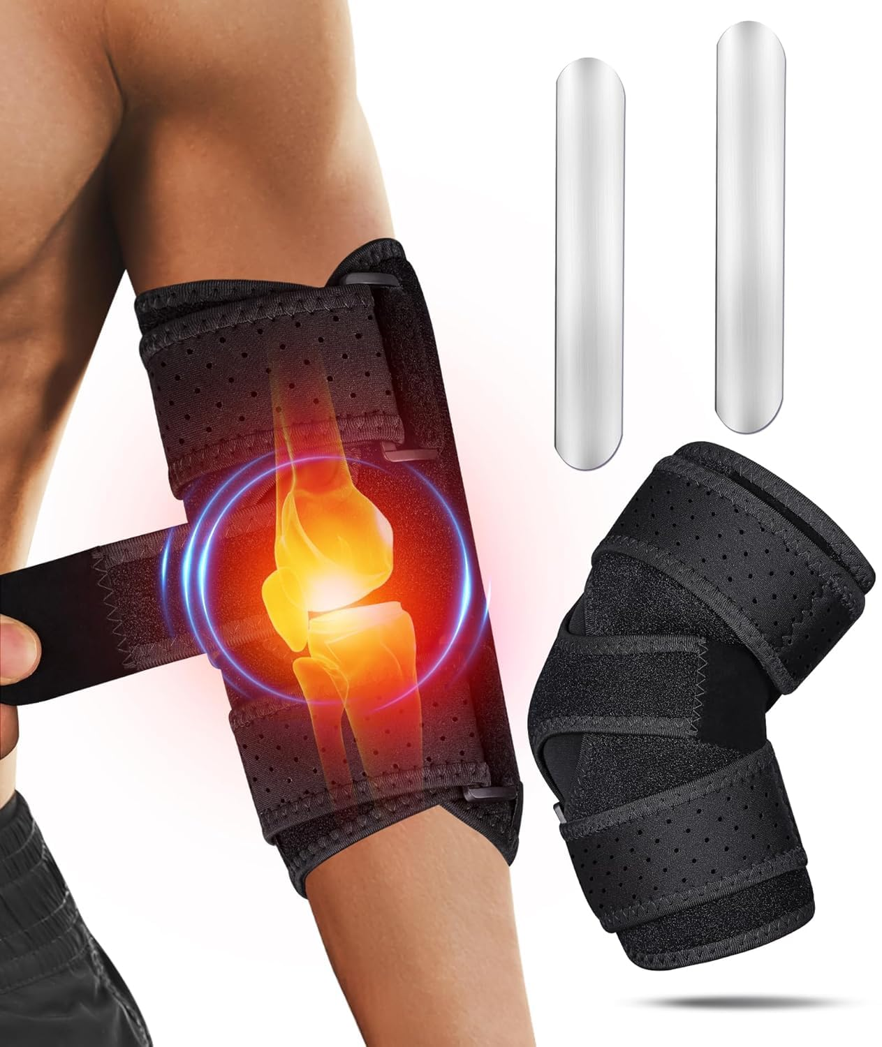 Elbow Brace, Tennis Elbow Brace for Men and Women, Adjustable Elbow Support for Tendonitis, Elbow Splint, Stabilizer Splints for Tennis Elbow, Cubital Tunnel, Ulnar Nerve, Workouts