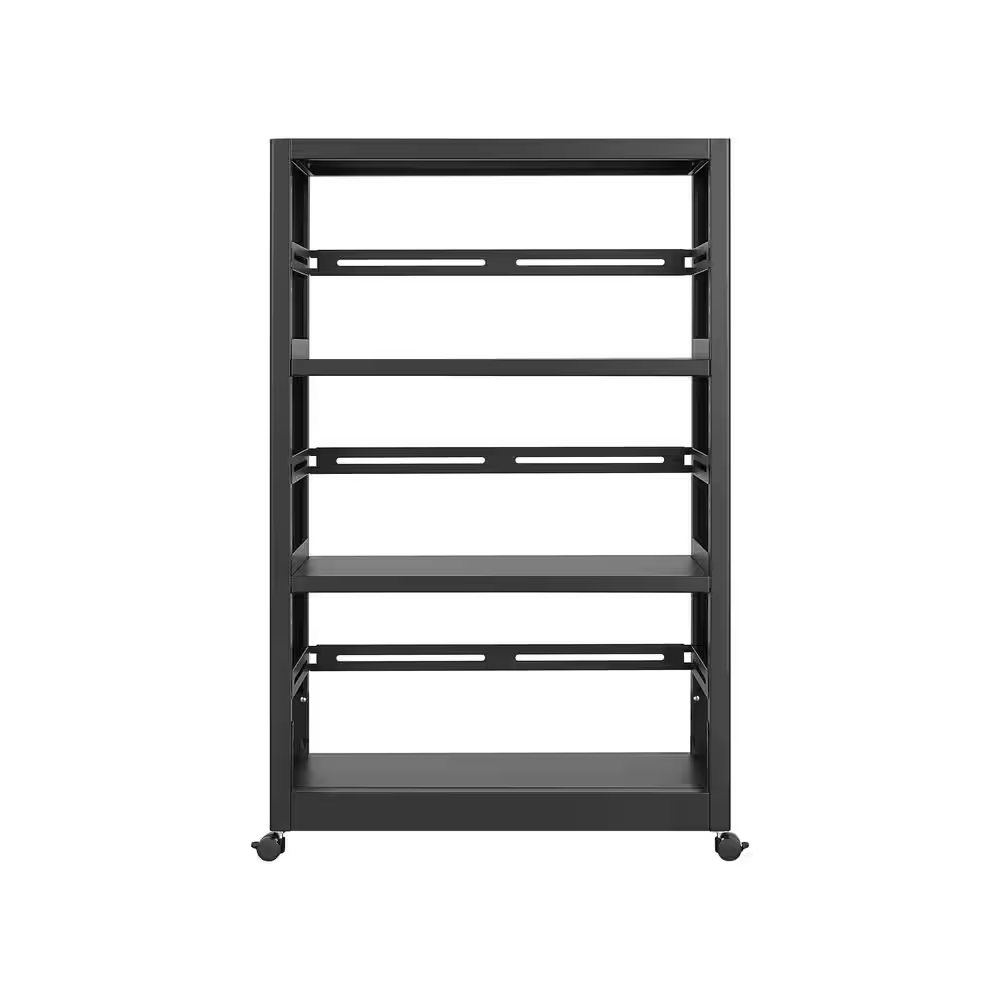 3-Tiers Metal Adjustable Garage Storage Shelving Unit with Wheels in Black (28 In. W X 44 In. H X 13 In. D)