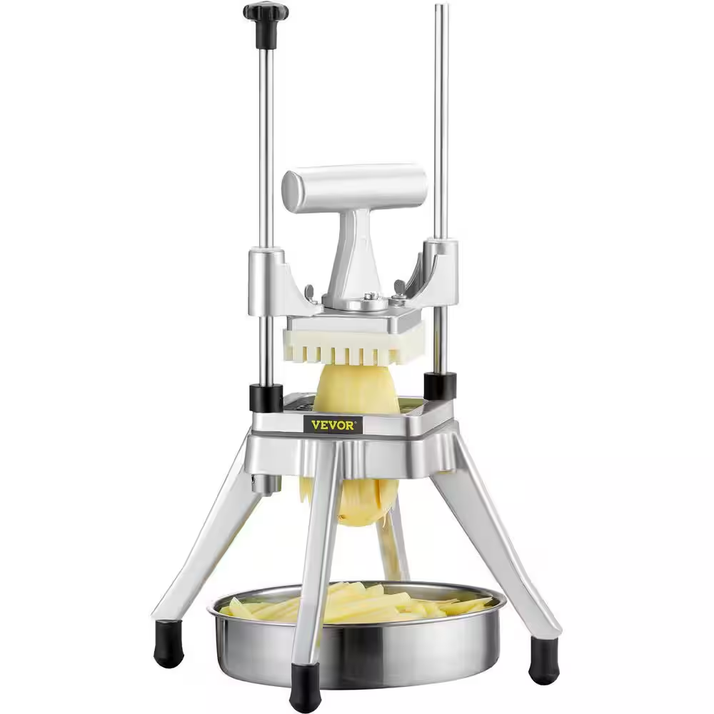 Vegetable Fruit Chopper: Stainless Steel French Fry Cutter with 4-Blades and Tray