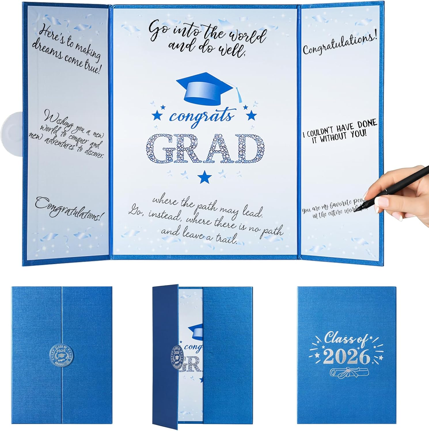 Graduation Guest Book 2026, Blue Silver Guest Book for Graduation Party, Class of 2026 Grad Card for High School College Grad Gifts, Graduation Signature Guest Book