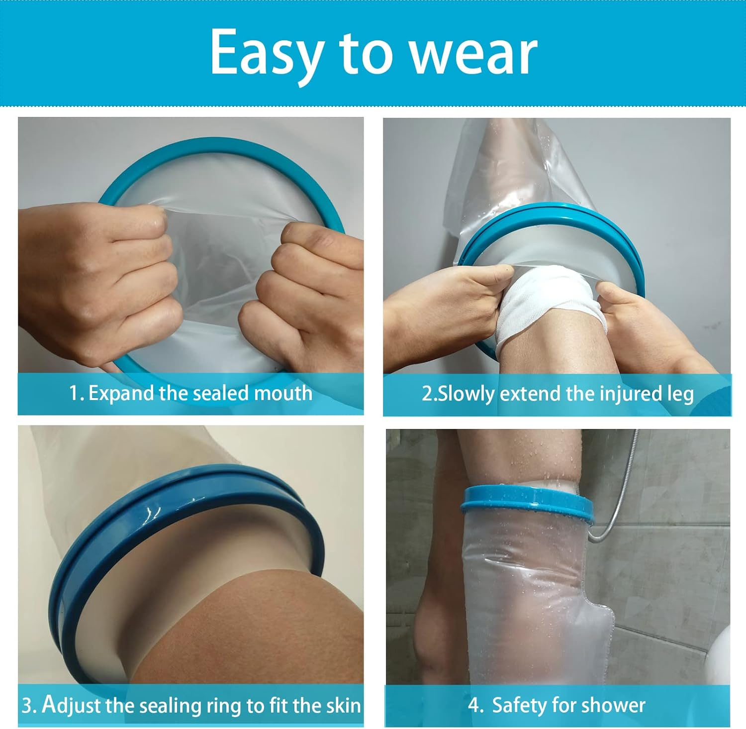 Tideshake - 100% Waterproof Leg Cast Cover for Showering, Reusable Adult Shor... - Picture 6 of 15