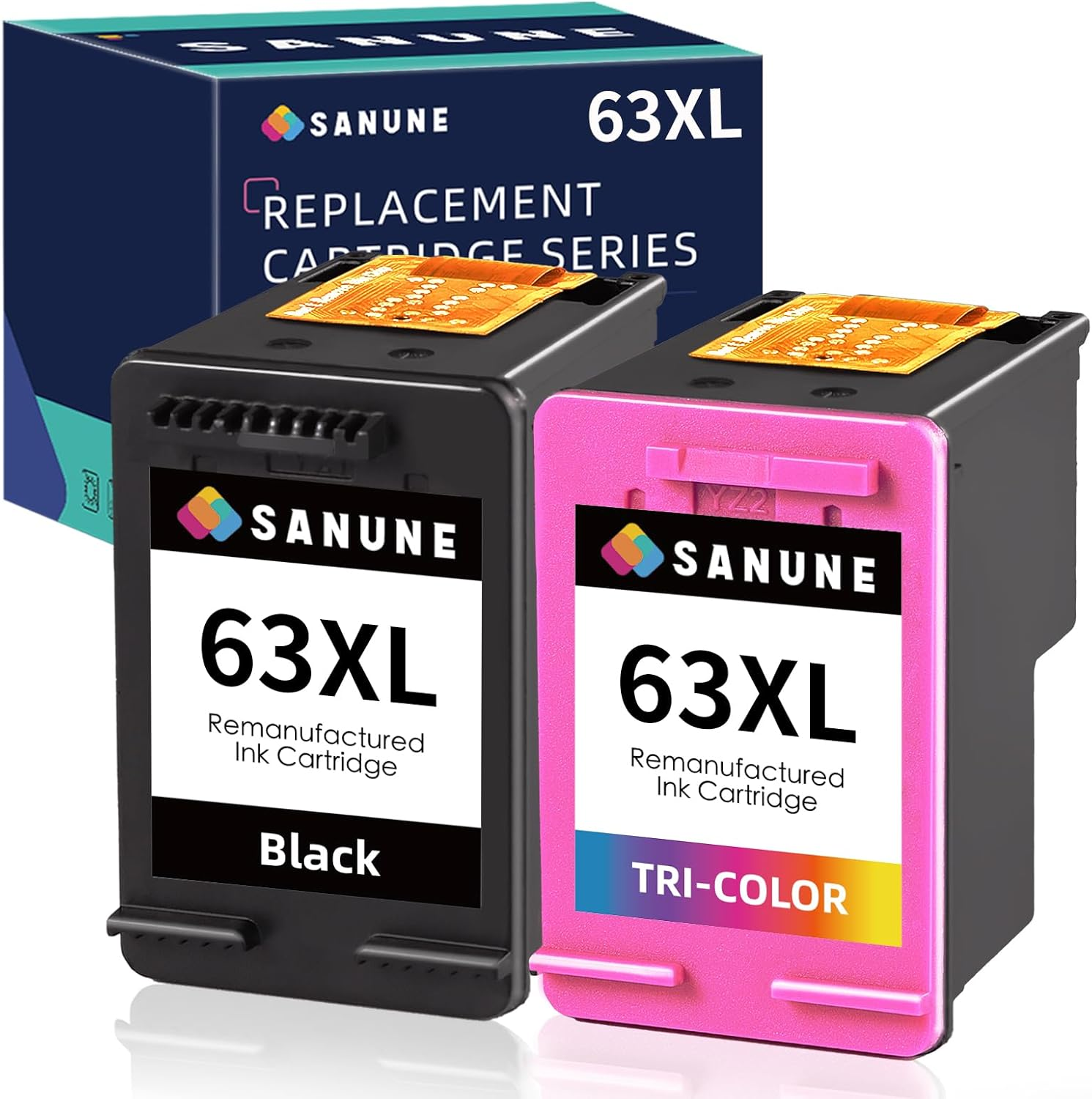 63XL Ink Cartridges for HP 63 63XL Ink Cartridge Combo Pack for HP Officejet 3830 4650 5255 5258 4652 4655 Envy 4520 4512 Deskjet 2130 2132 Printer (1 Black, 1 Tri-Color)
