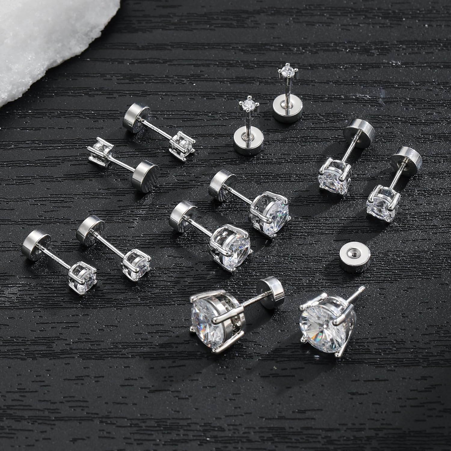 6 Pairs Hypoallergenic Silver Flat Back Earrings for Women,Stud Trendy Jewelry