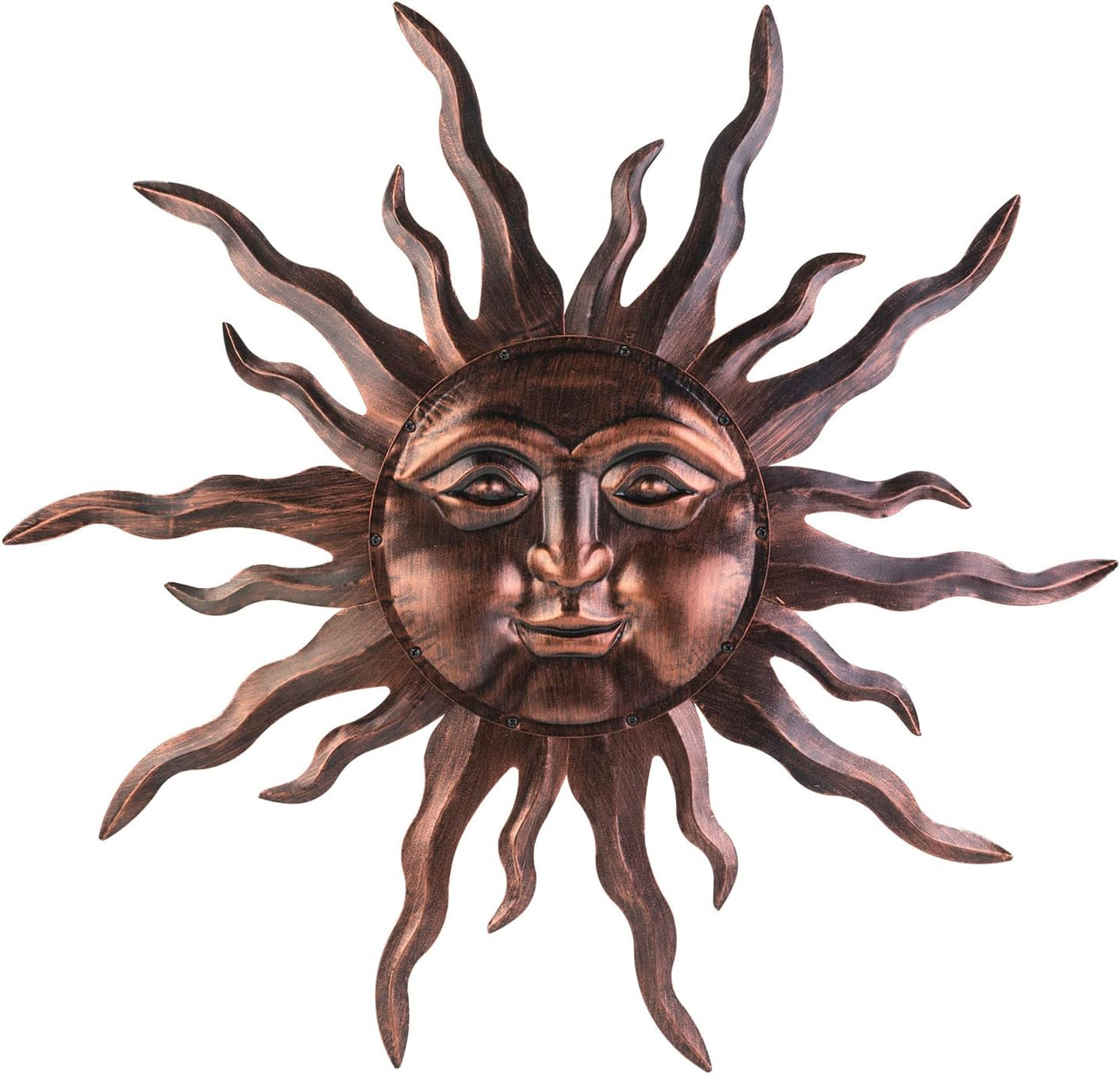 Large Metal Sun Wall Art Decor- 30 Inches Sun Wall Hanging Decoration for Indoor Outdoor, 3D Sunshine Face Metal Wall Sculpture for Home Bedroom Living Room Office Garden Yard Patio(Bronze)