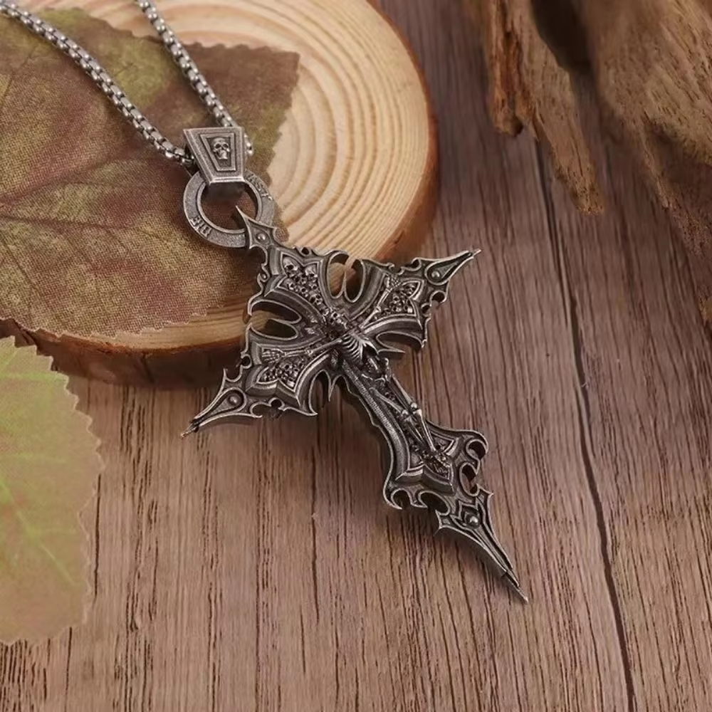 Wannee Vintage Gothic Cross Skull Pendant Necklace for  Fashion Party Trend Punk Jewelry Halloween Gifts