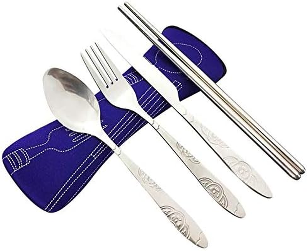 5Pcs Cutlery Travel Knife Fork Portable Bag Stainless Steel Spoon Chopstick S... - Picture 11 of 14